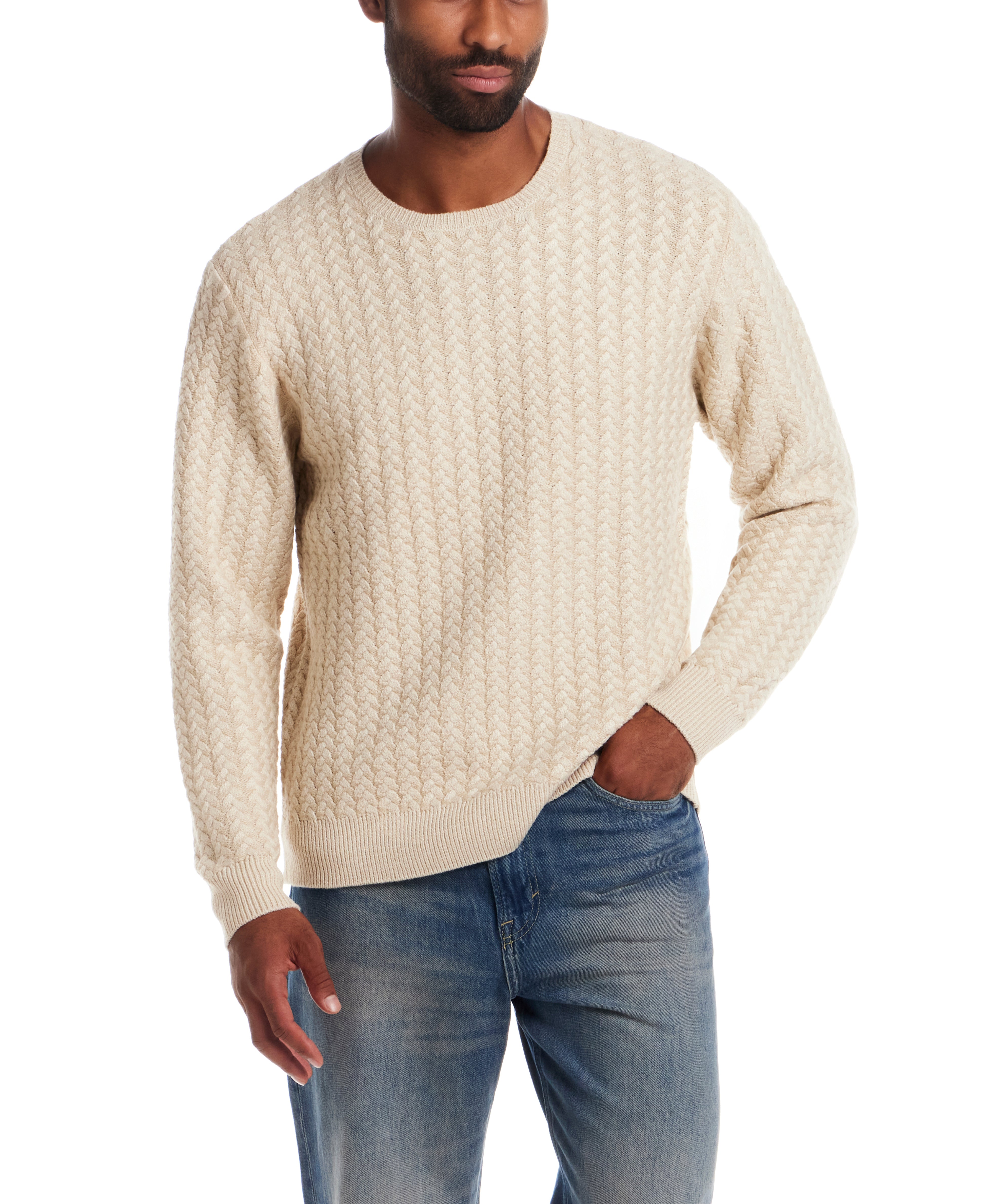 Braided Crewneck Sweater in Whitecap