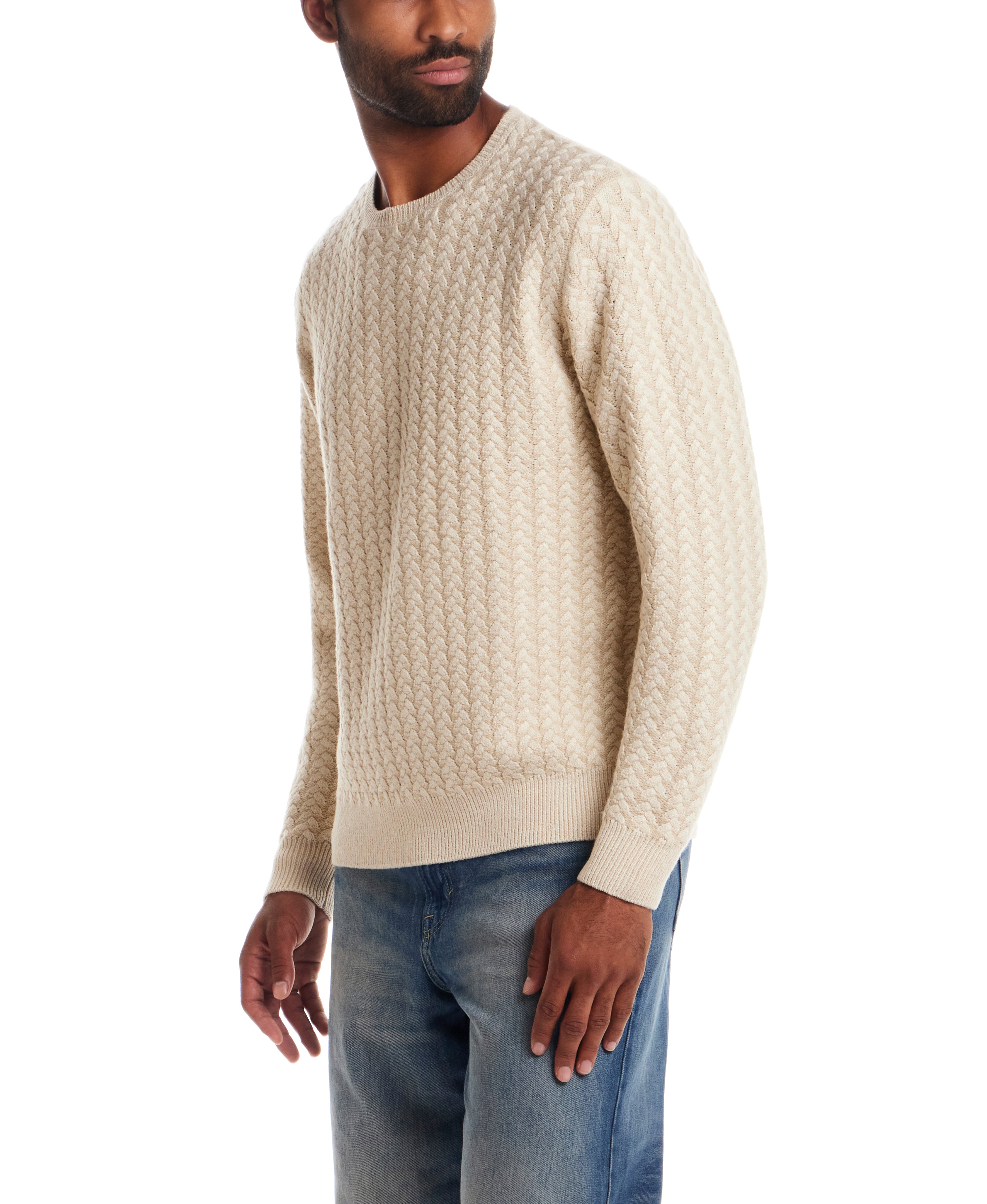 Braided Crewneck Sweater in Whitecap