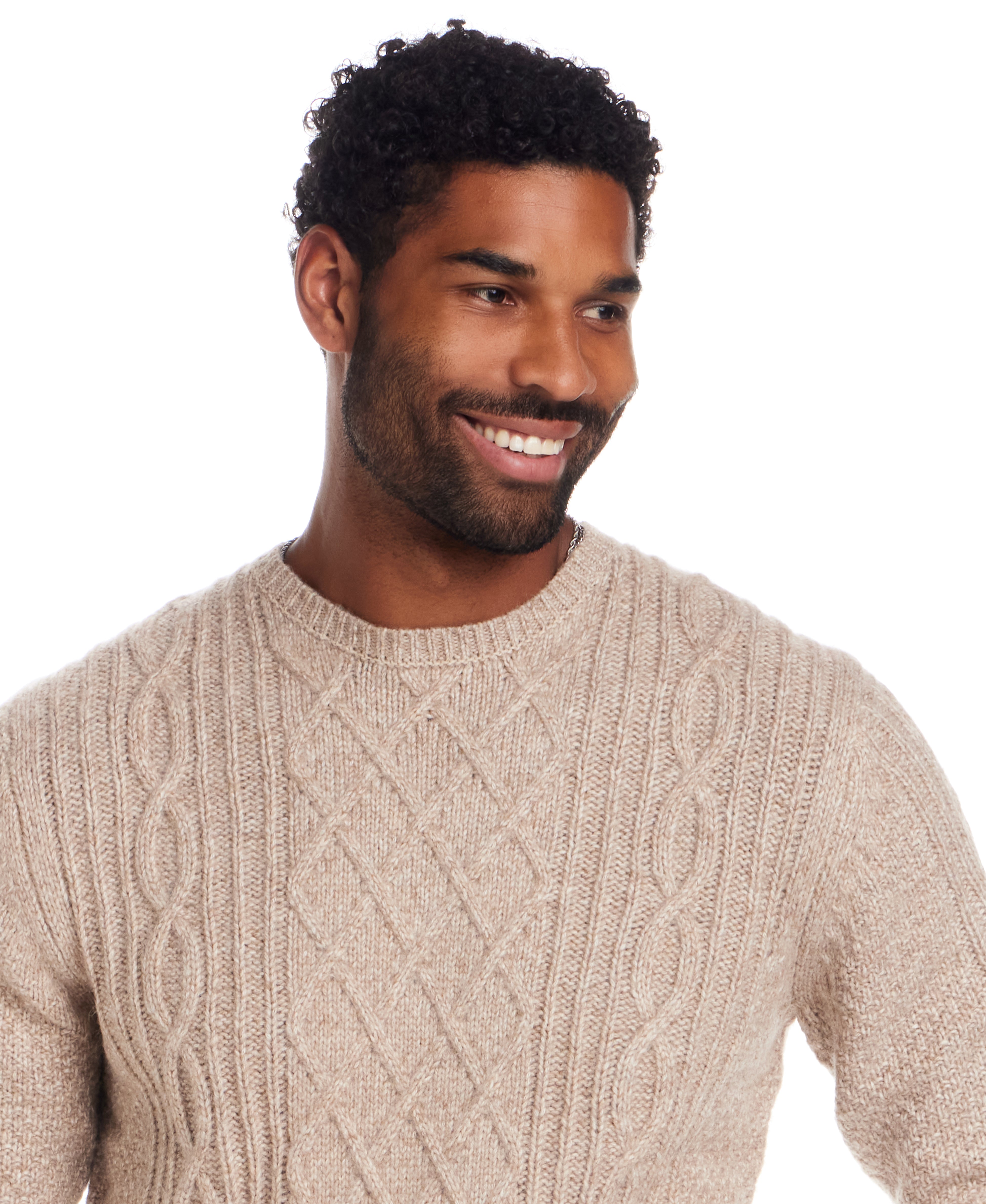 Alpaca Blend Cable Knit Crew in Birch