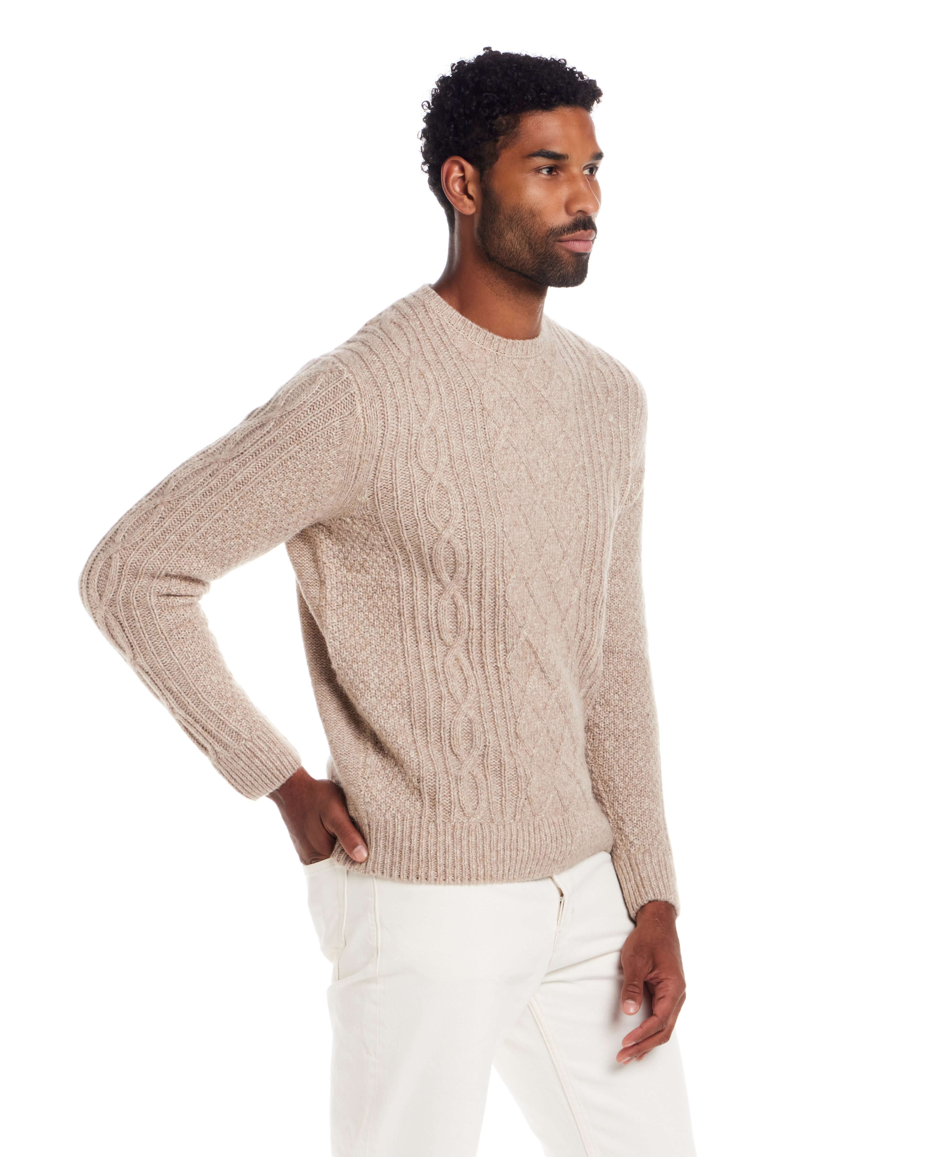 Alpaca Blend Cable Knit Crew in Birch | Weatherproof® Vintage