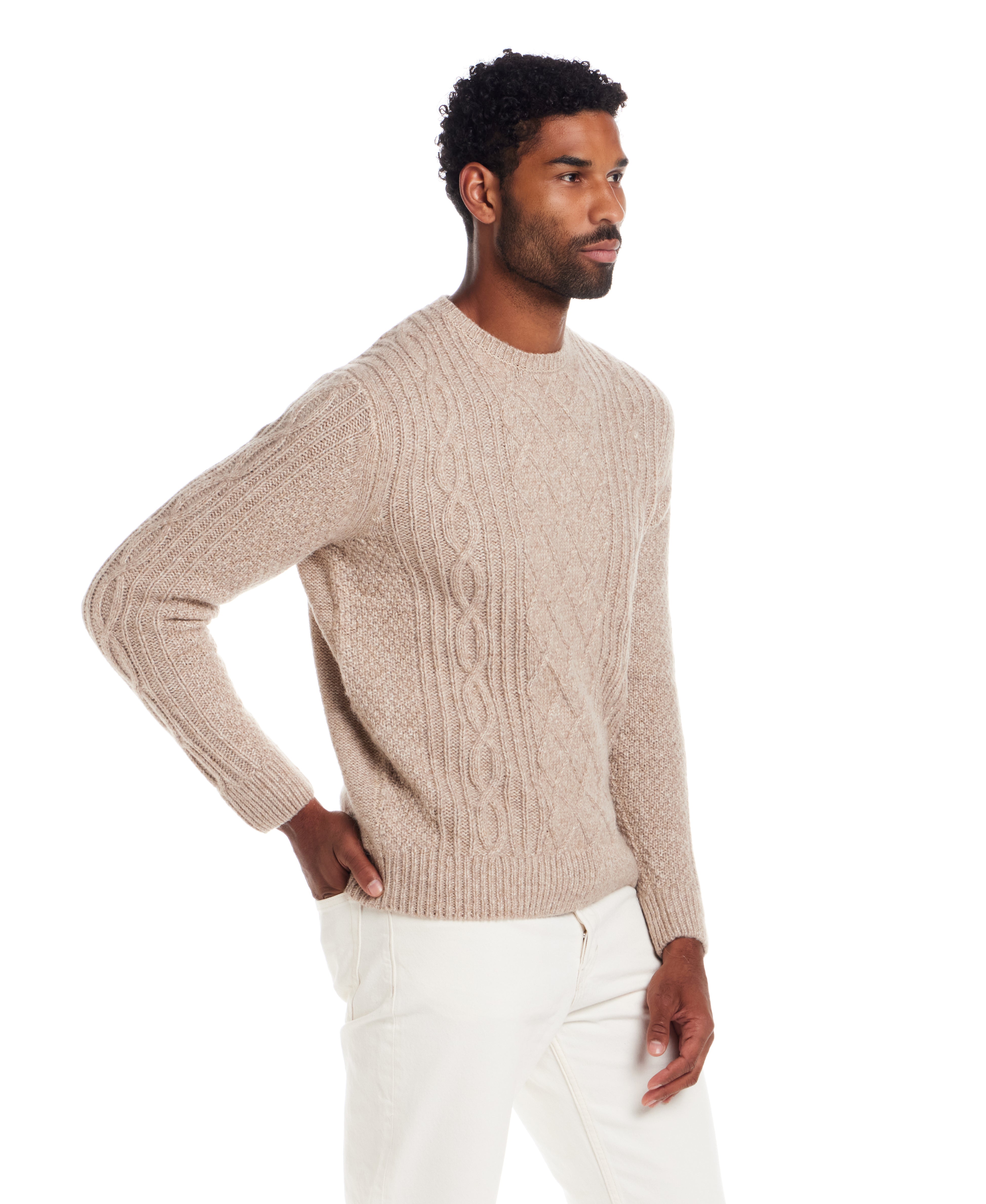 Alpaca Blend Cable Knit Crew in Birch