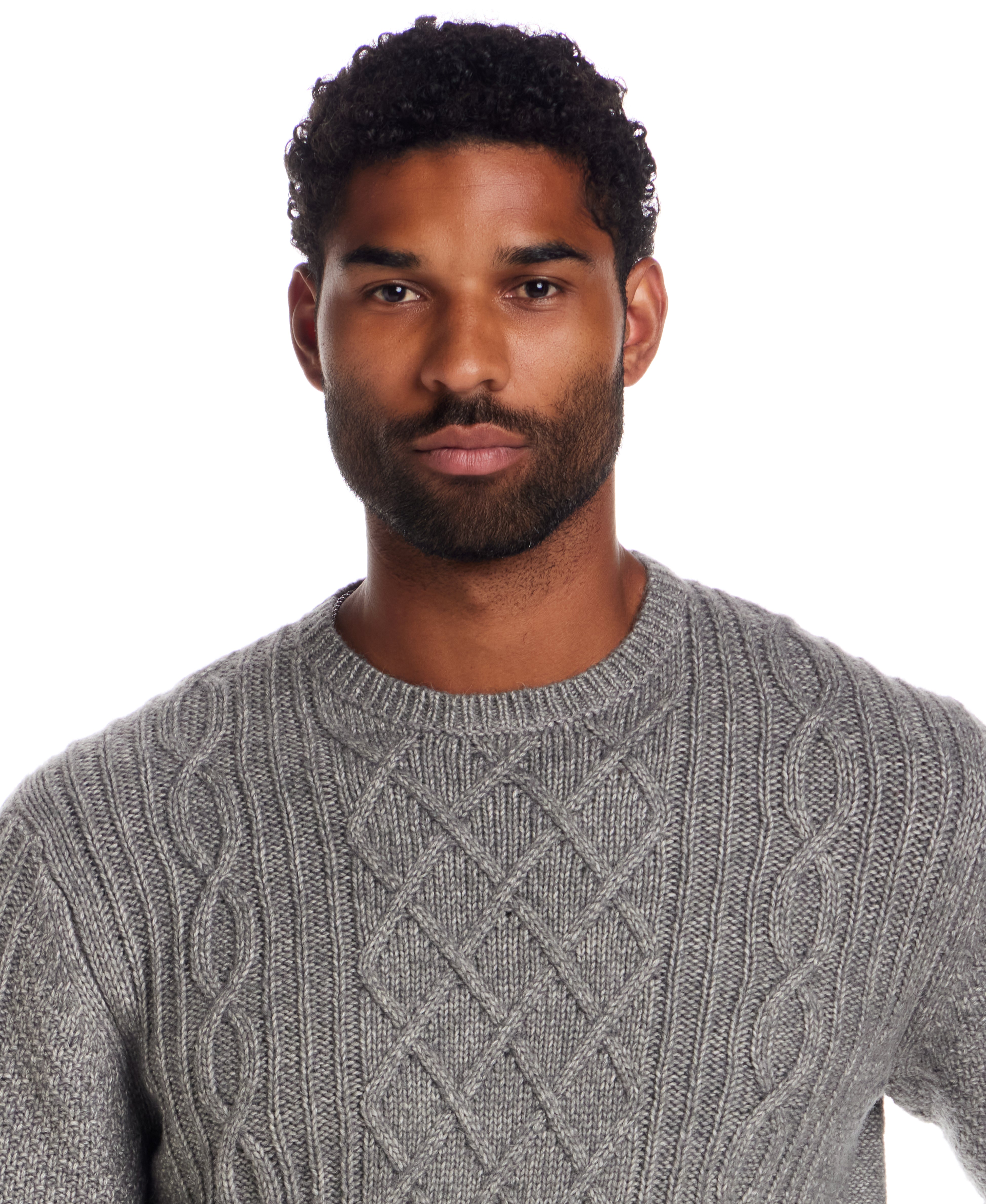 Alpaca Blend Cable Knit Crew in Charcoal
