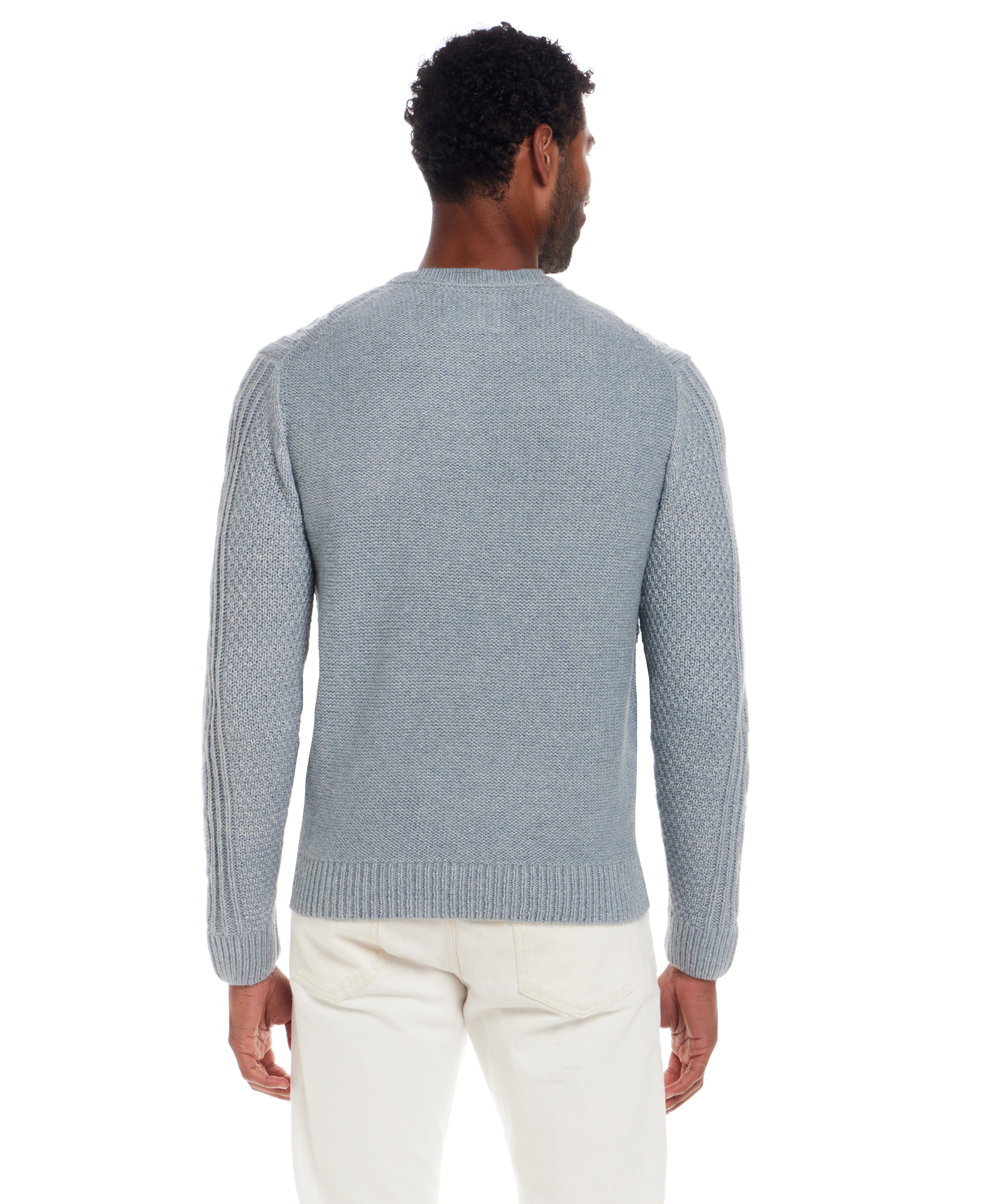 Alpaca Blend Cable Knit Crew in Light Denim