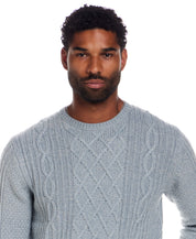 Alpaca Blend Cable Knit Crew in Light Denim