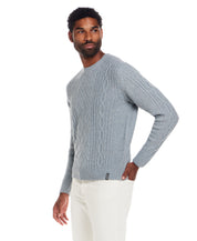 Alpaca Blend Cable Knit Crew in Light Denim