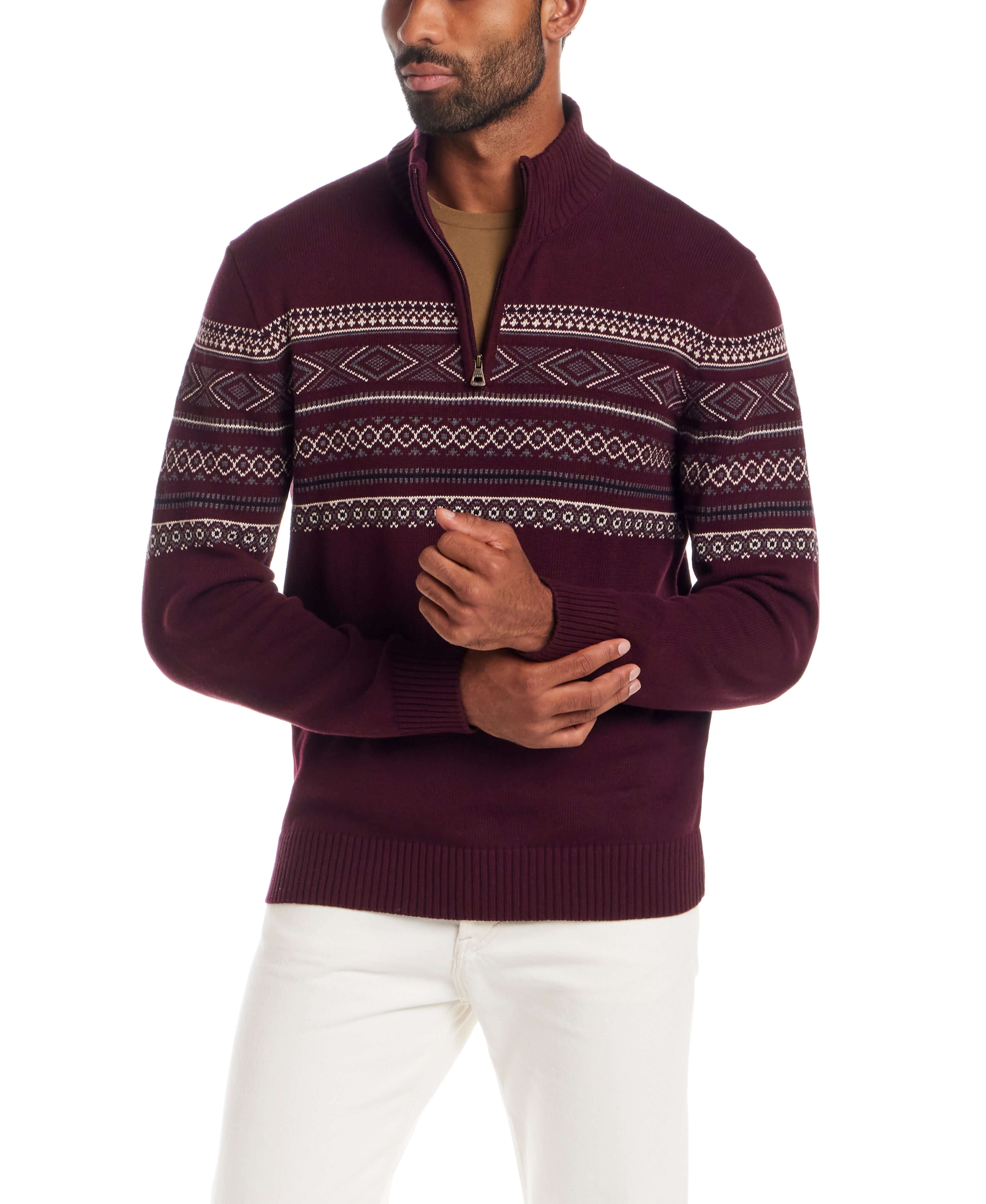 Pinpoint Fair Isle Quarter Zip in Deep Burgundy