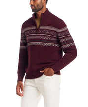 Pinpoint Fair Isle Quarter Zip in Deep Burgundy