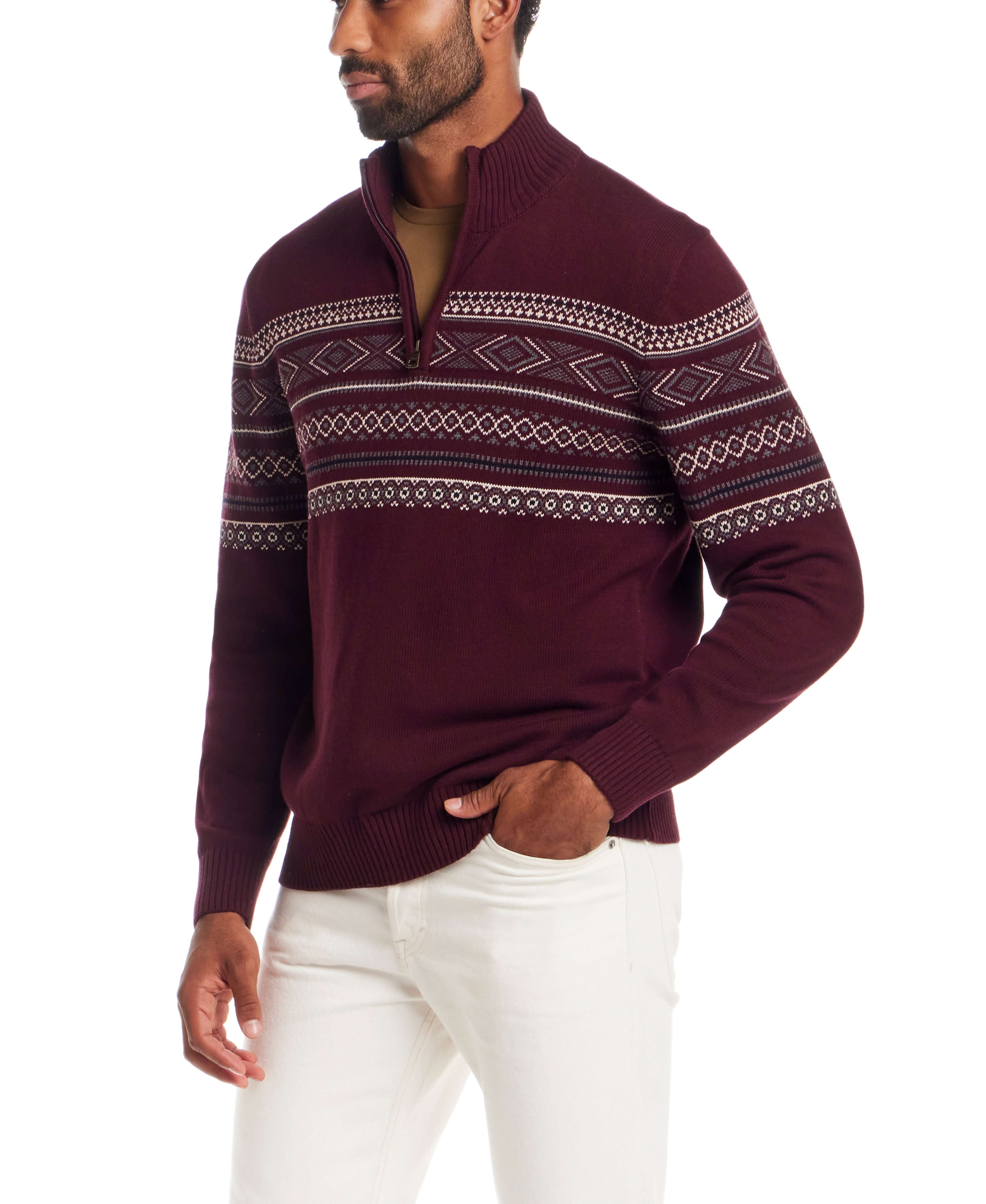 Pinpoint Fair Isle Quarter Zip in Deep Burgundy