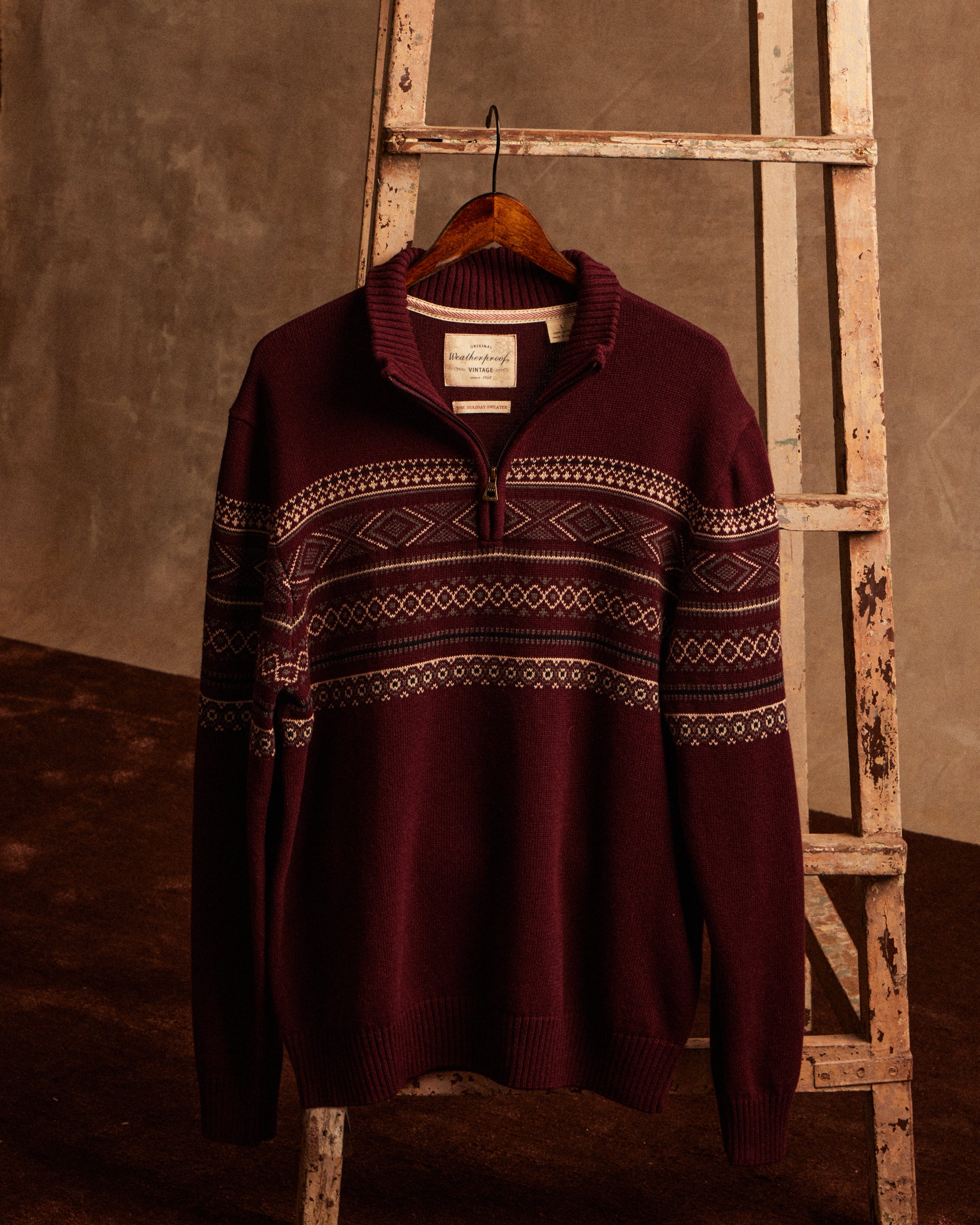 Pinpoint Fair Isle Quarter Zip in Deep Burgundy