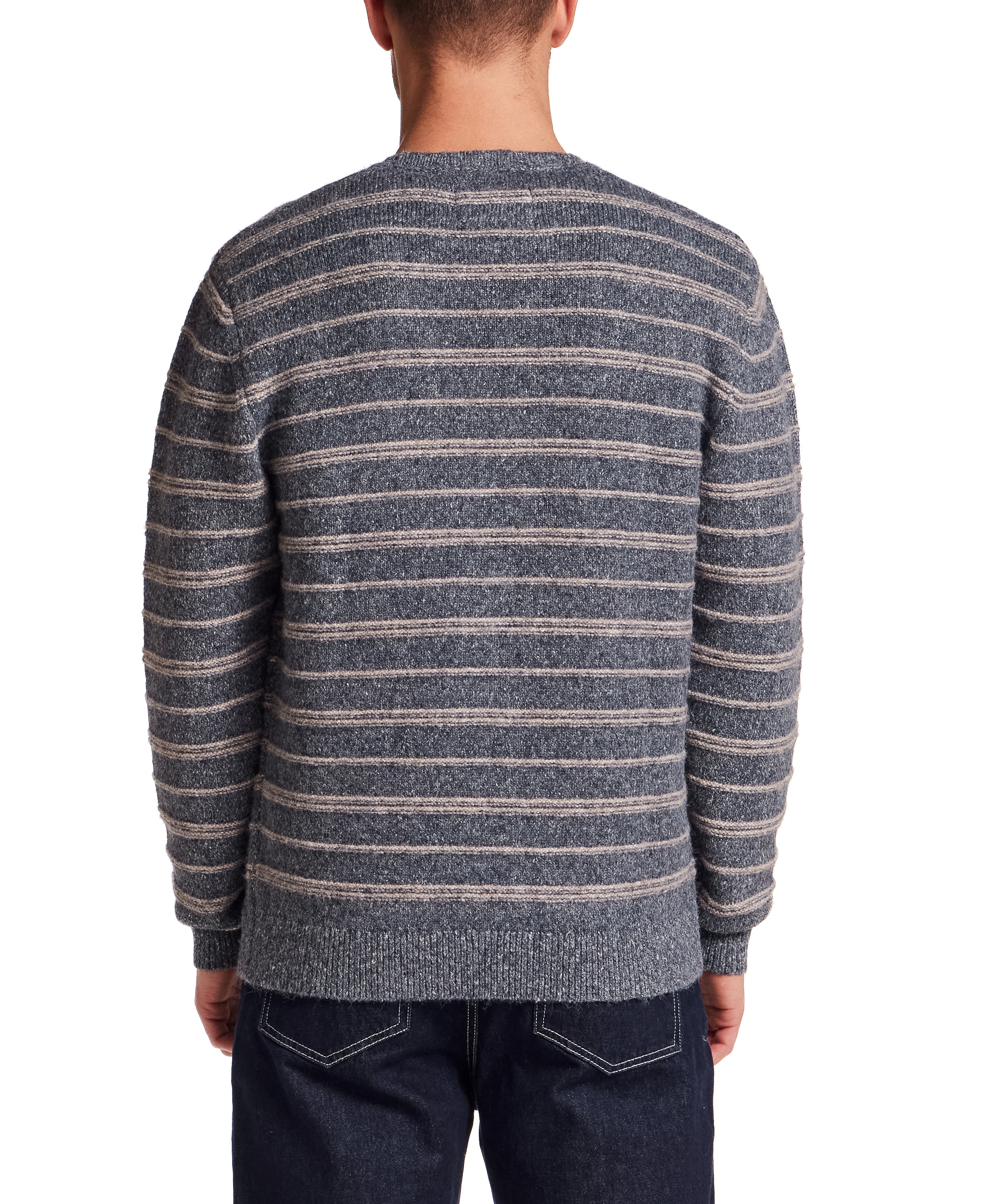 Fuzzy Striped Crew in Denim