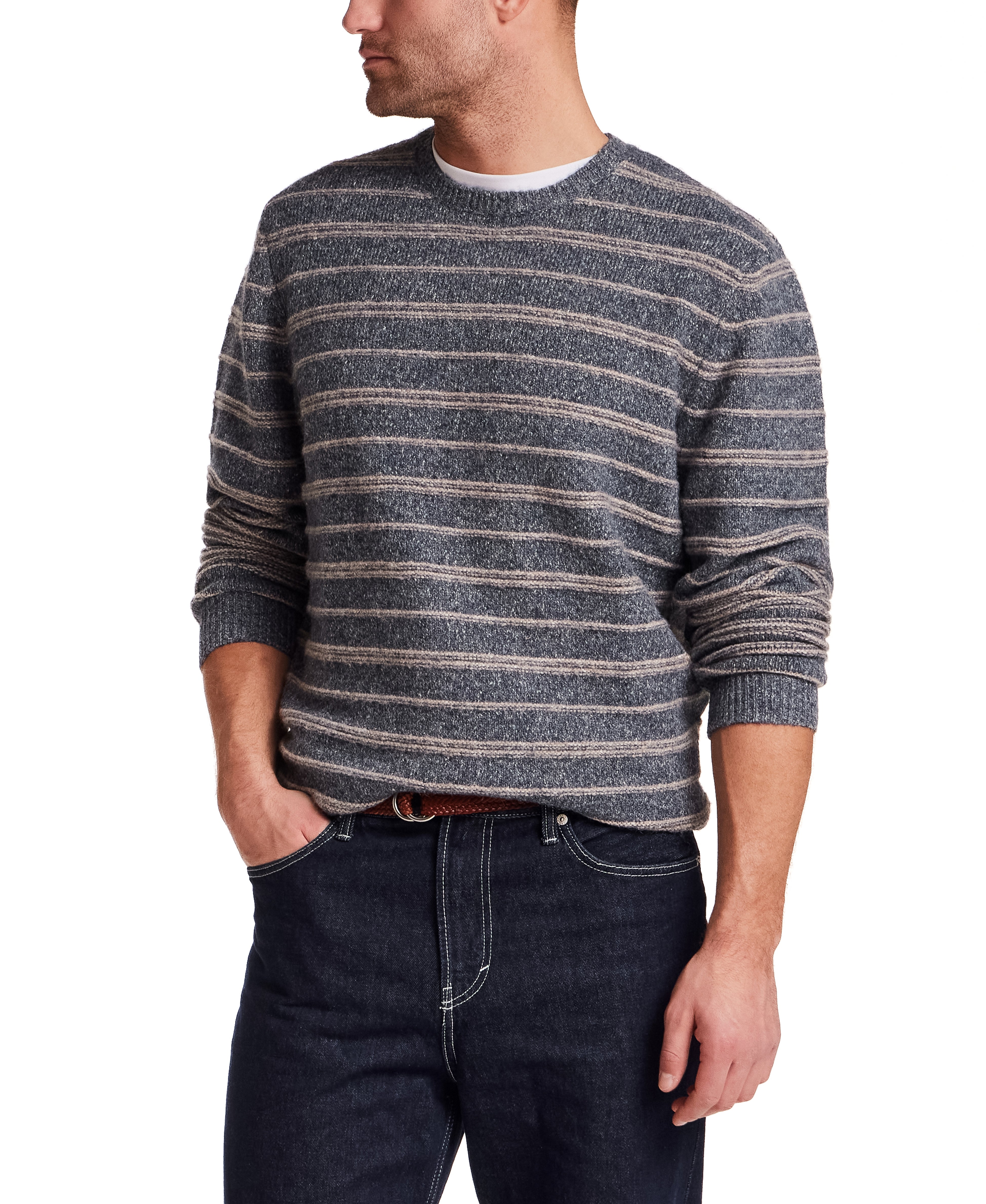 Fuzzy Striped Crew in Denim