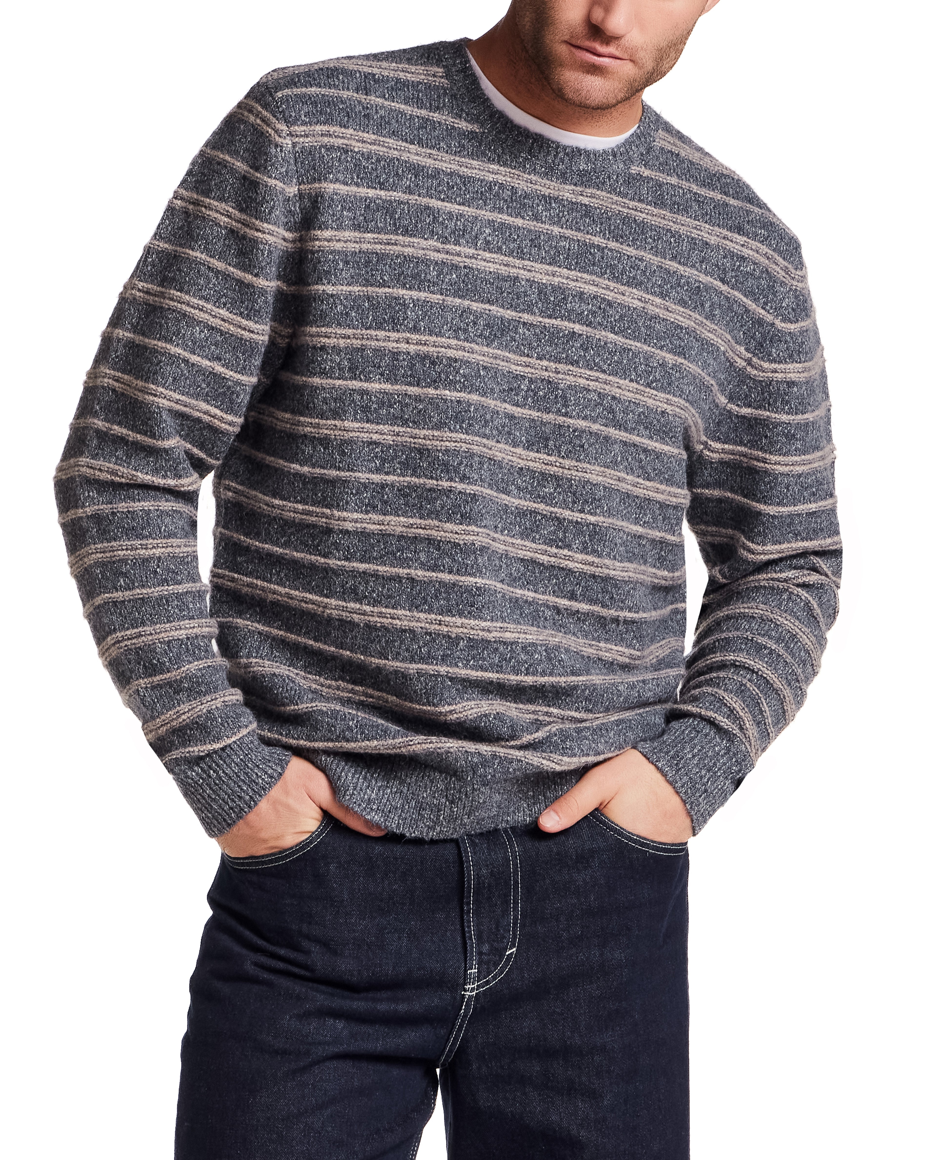 Fuzzy Striped Crew in Denim