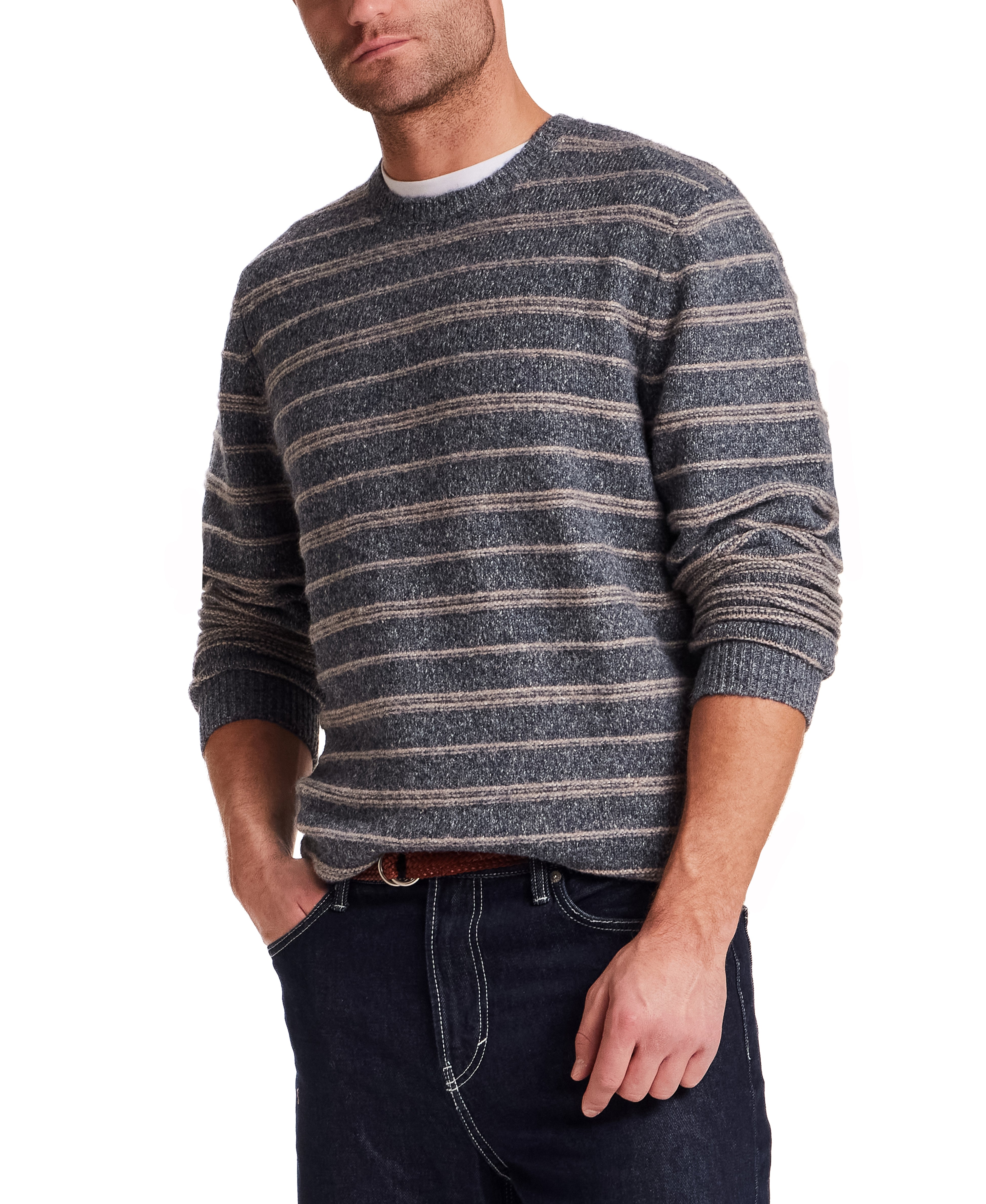 Fuzzy Striped Crew in Denim