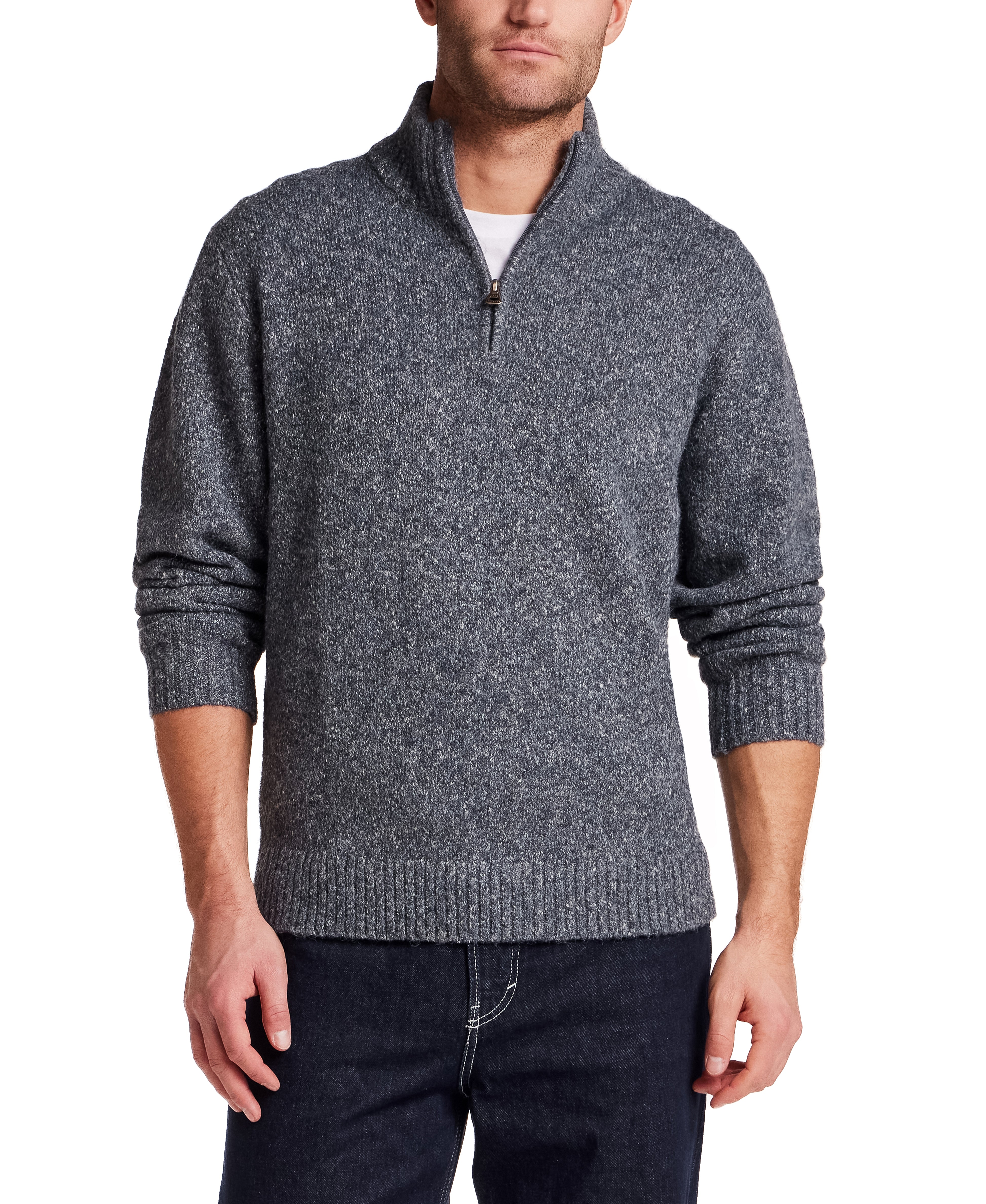 Fuzzy Quarter Zip Sweater in Denim