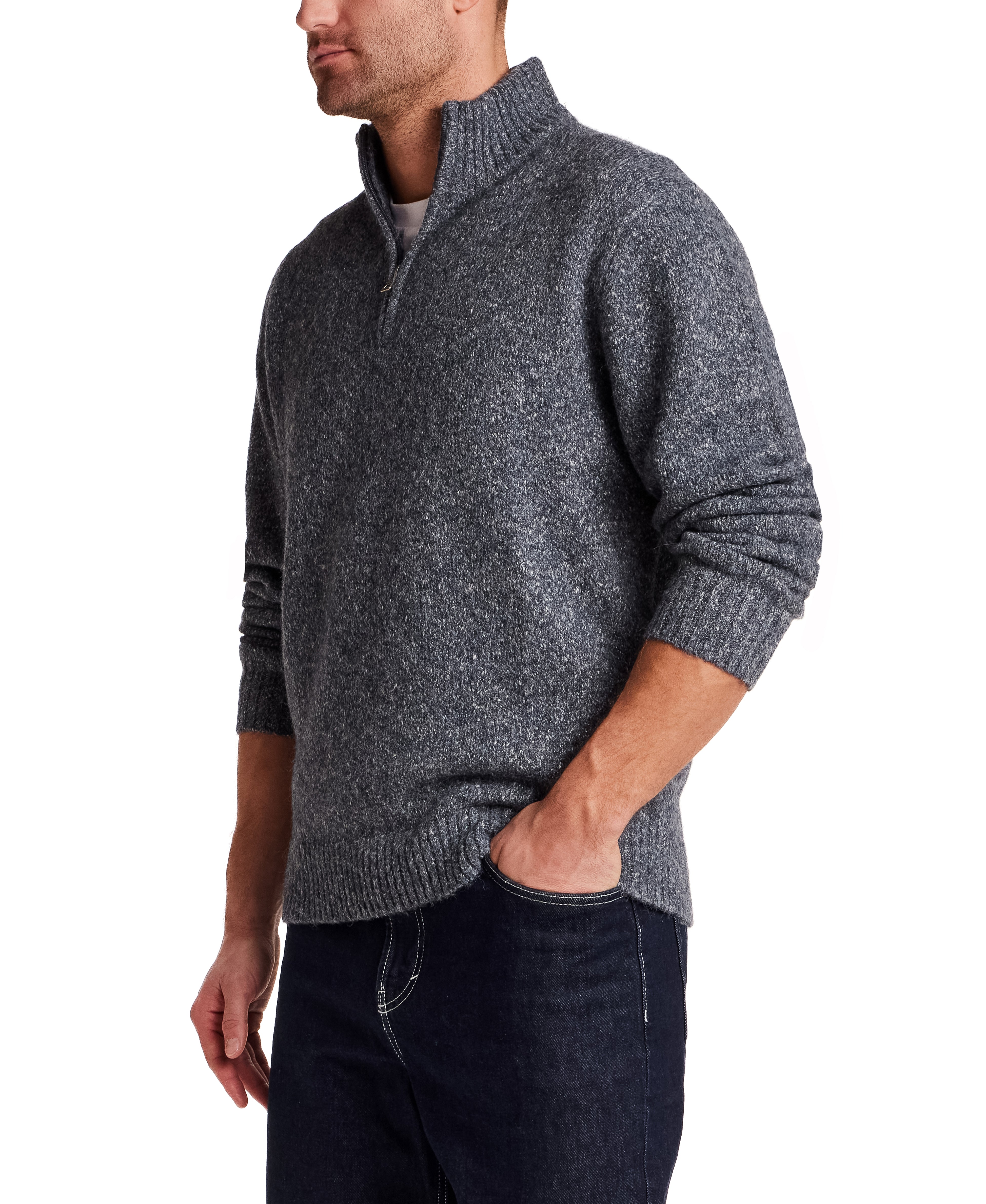 Fuzzy Quarter Zip Sweater in Denim