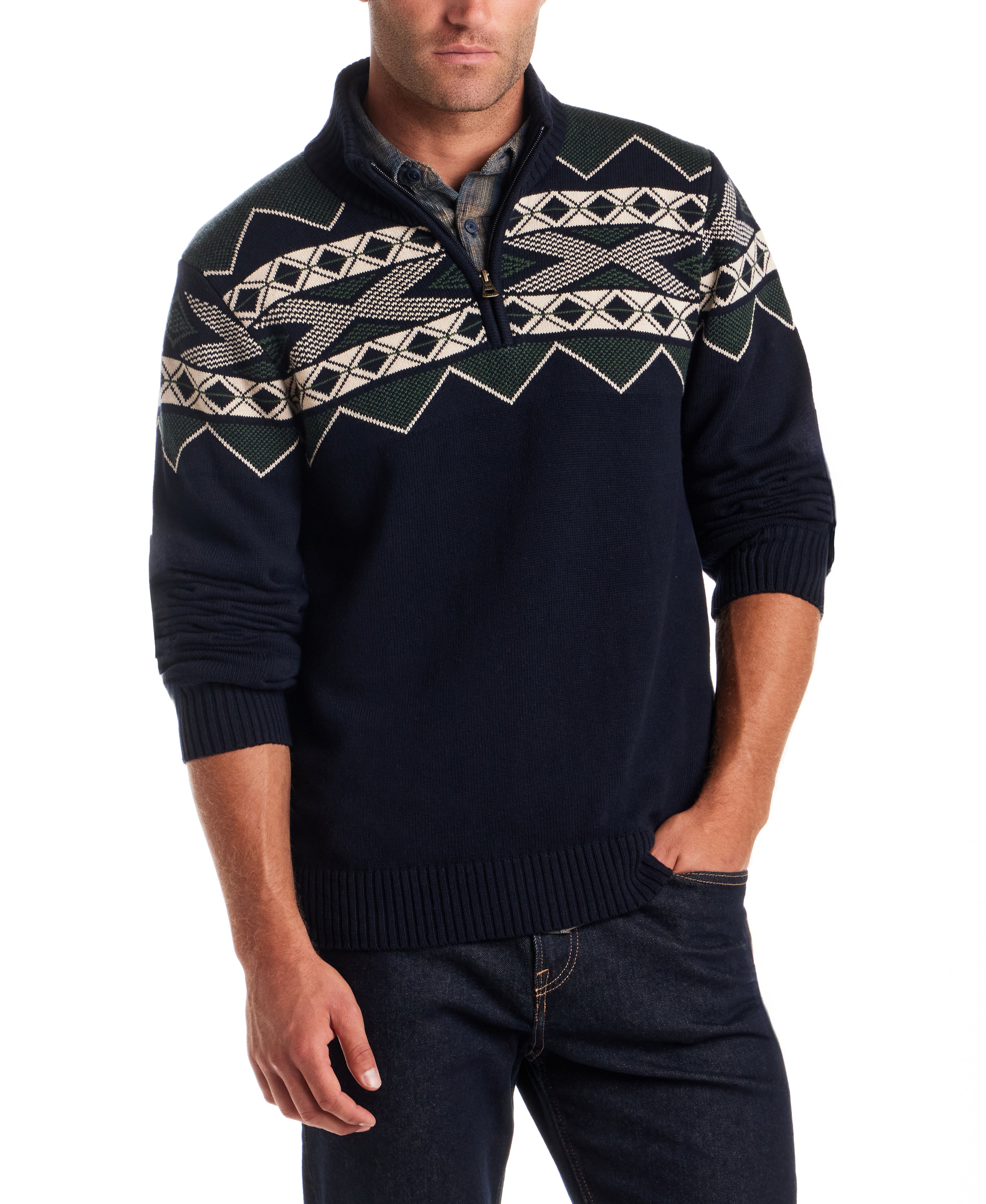 Southwest Quarter Zip Sweater in Dark Navy