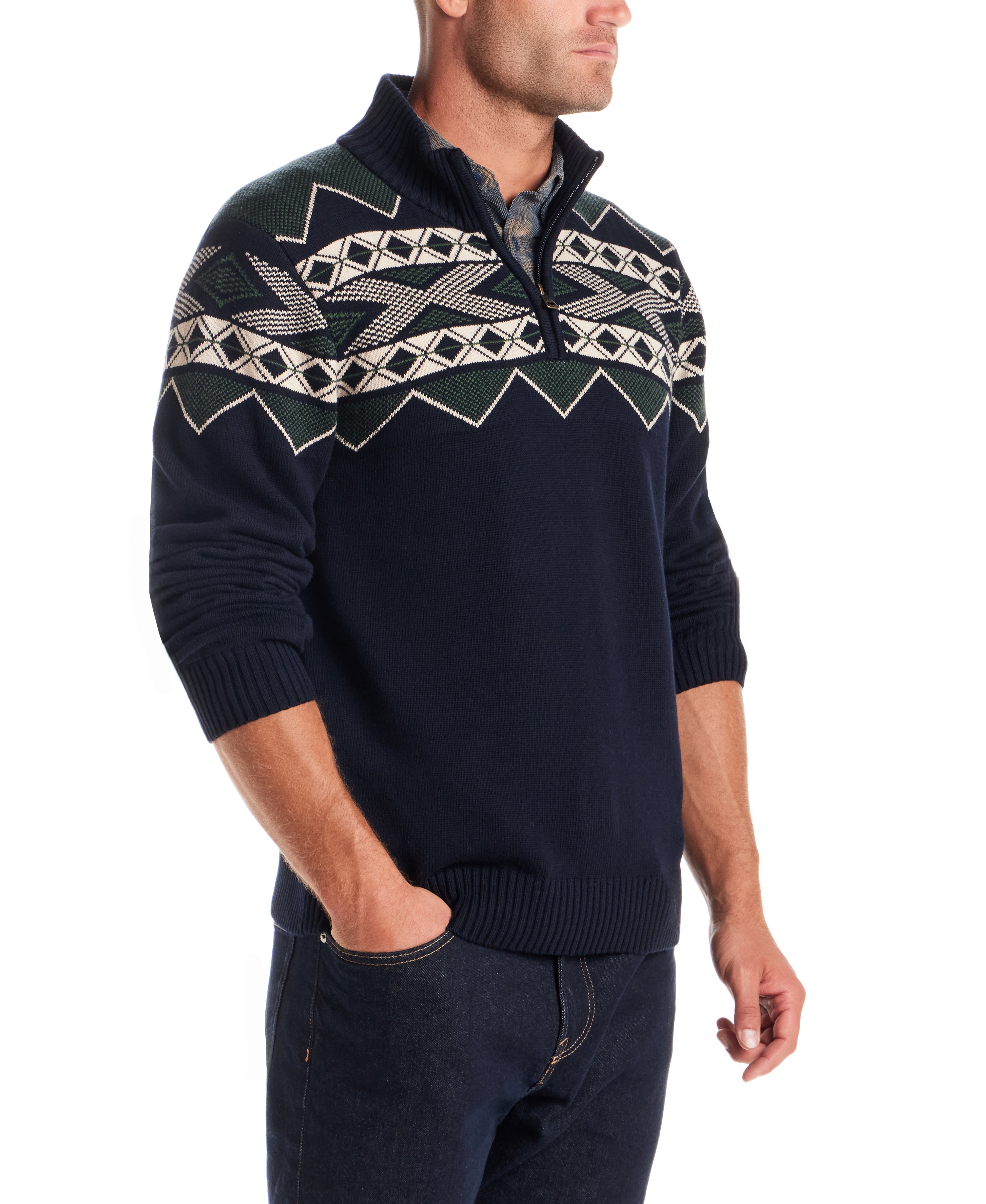Southwest Quarter Zip Sweater in Dark Navy