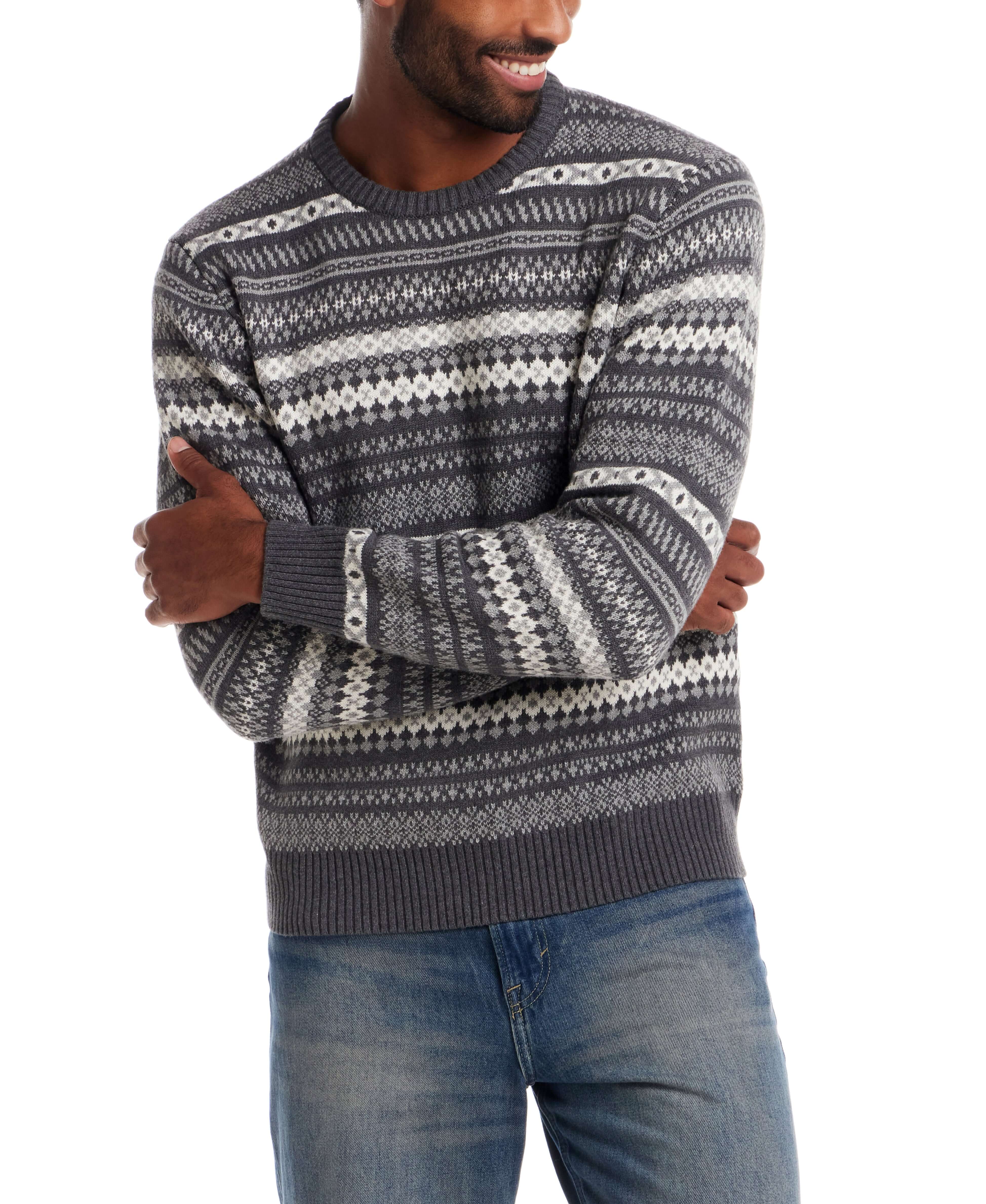 Allover Fair Isle Crew Smoke Heather