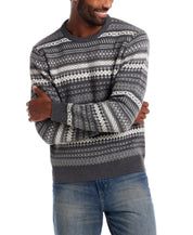 Allover Fair Isle Crew in Smoke Grey Heather