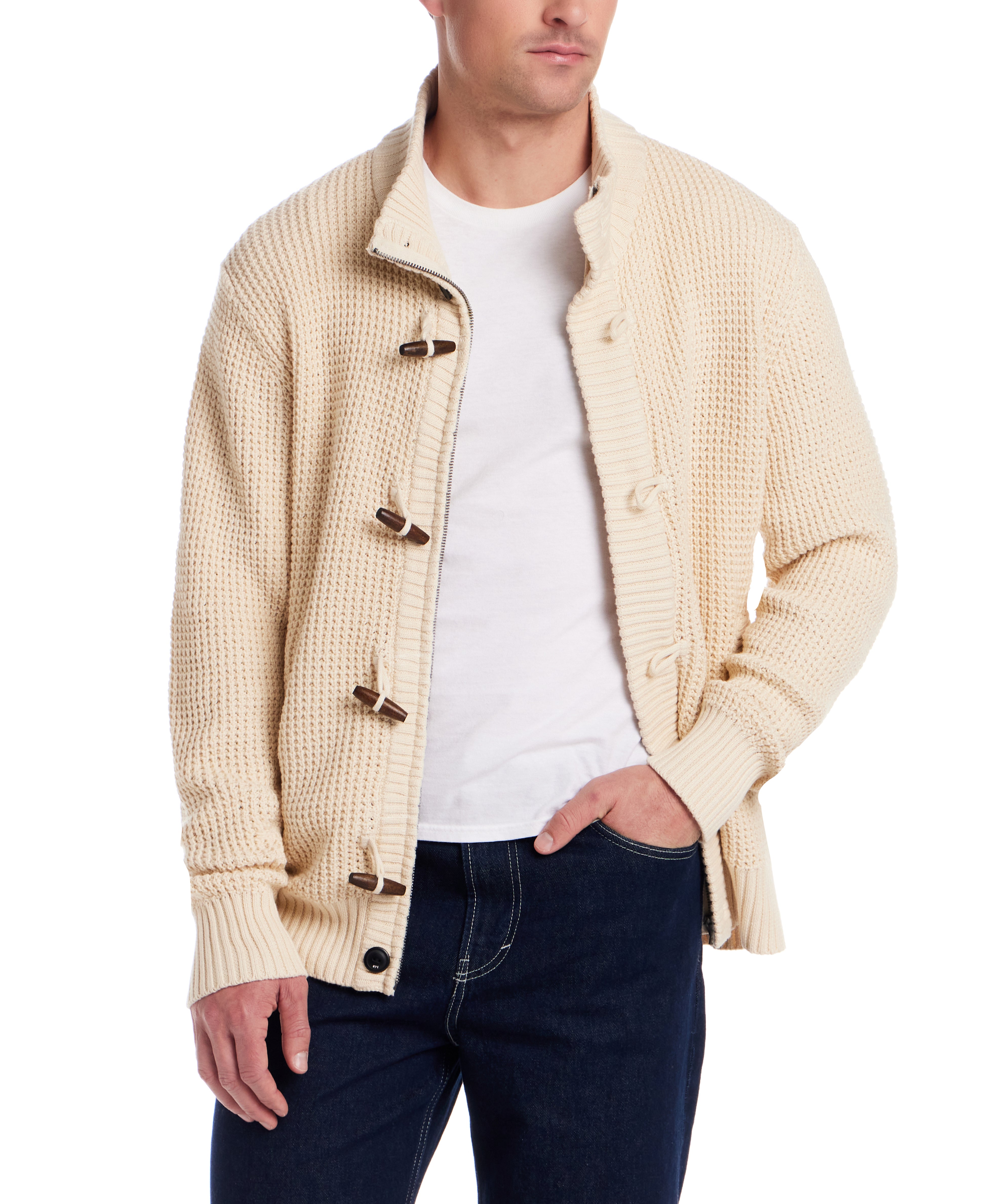 Tuck Stitch Sweater Jacket in Whitecap