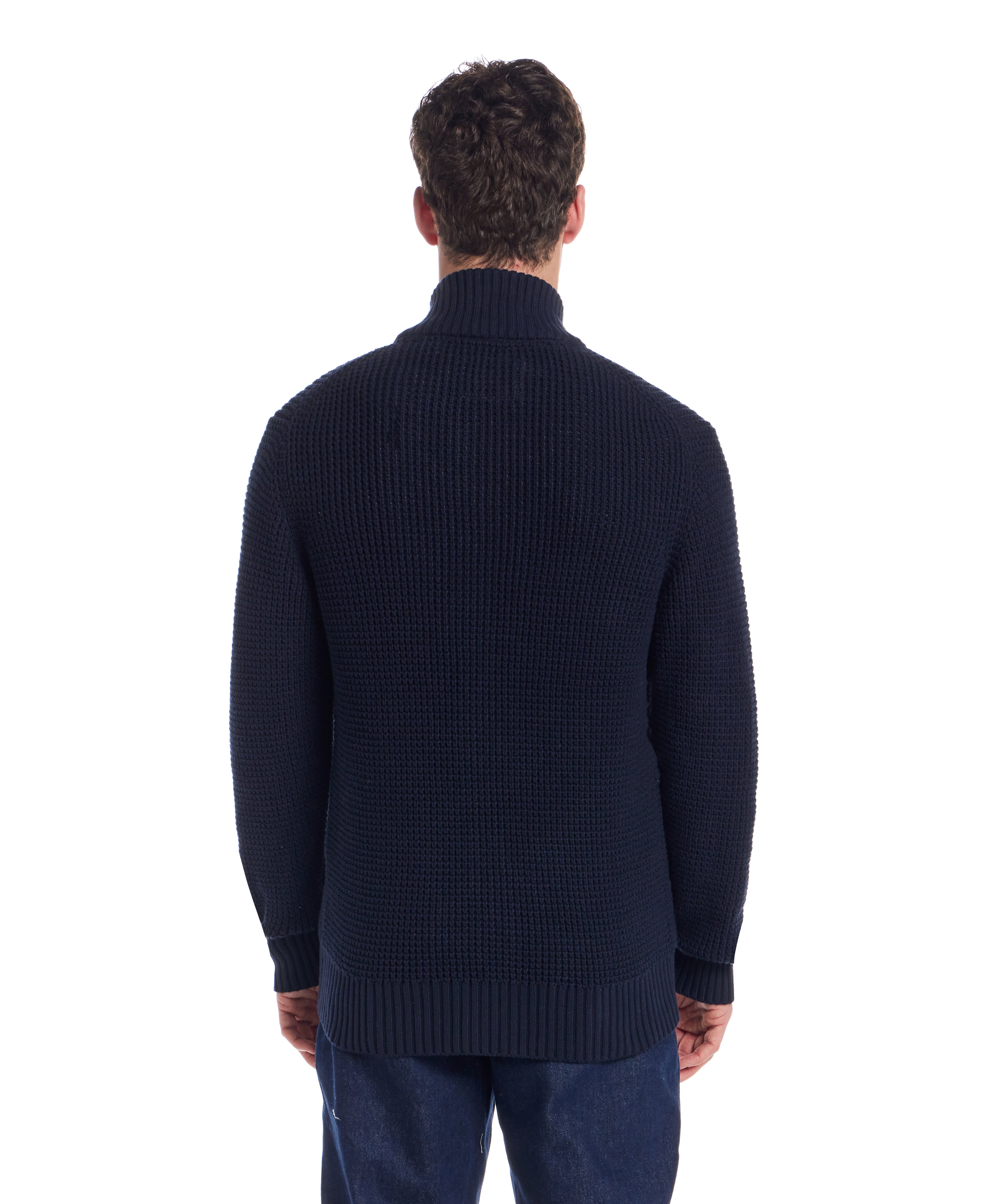 Tuck Stitch Sweater Jacket in New Navy