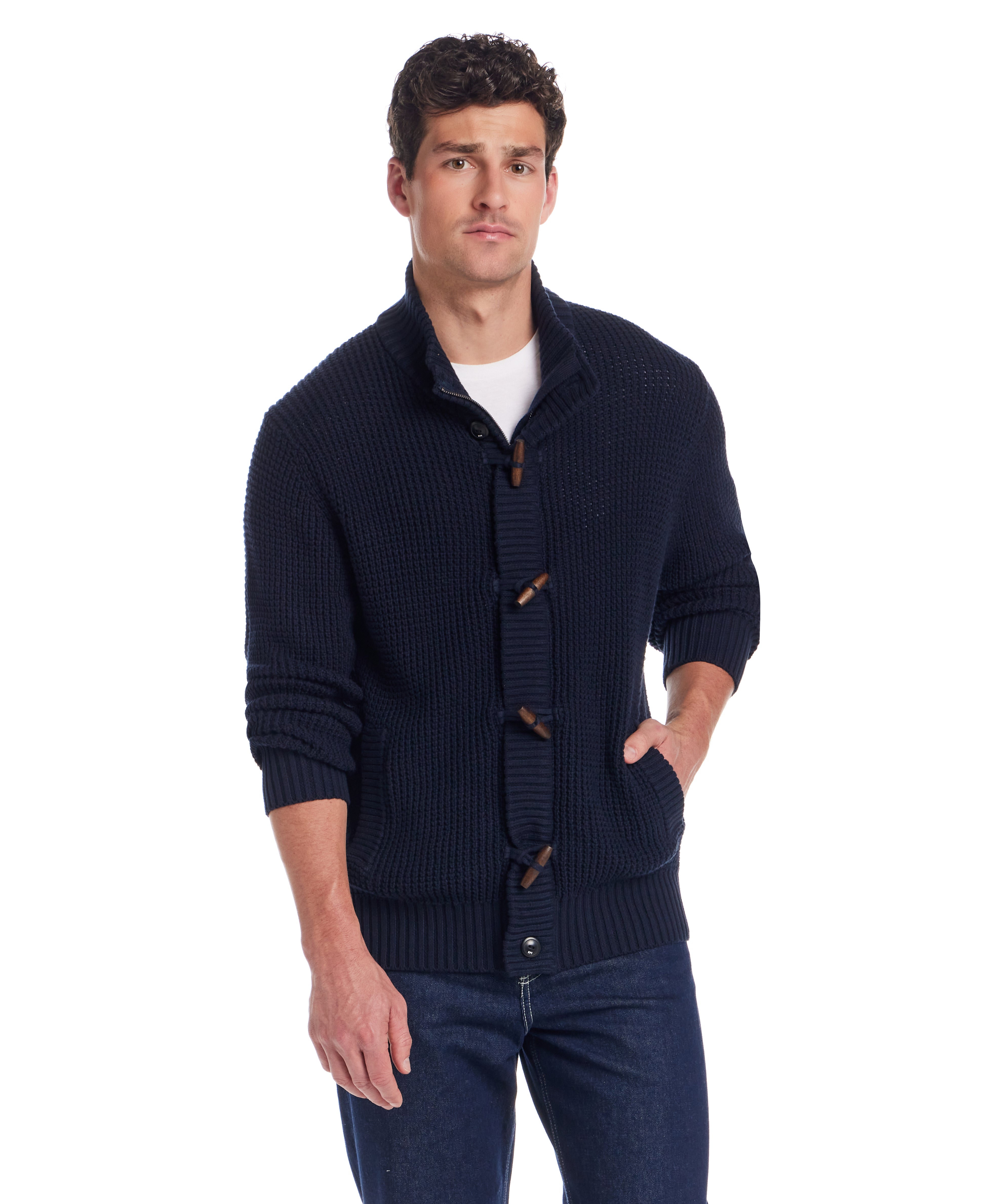 Tuck Stitch Sweater Jacket in New Navy