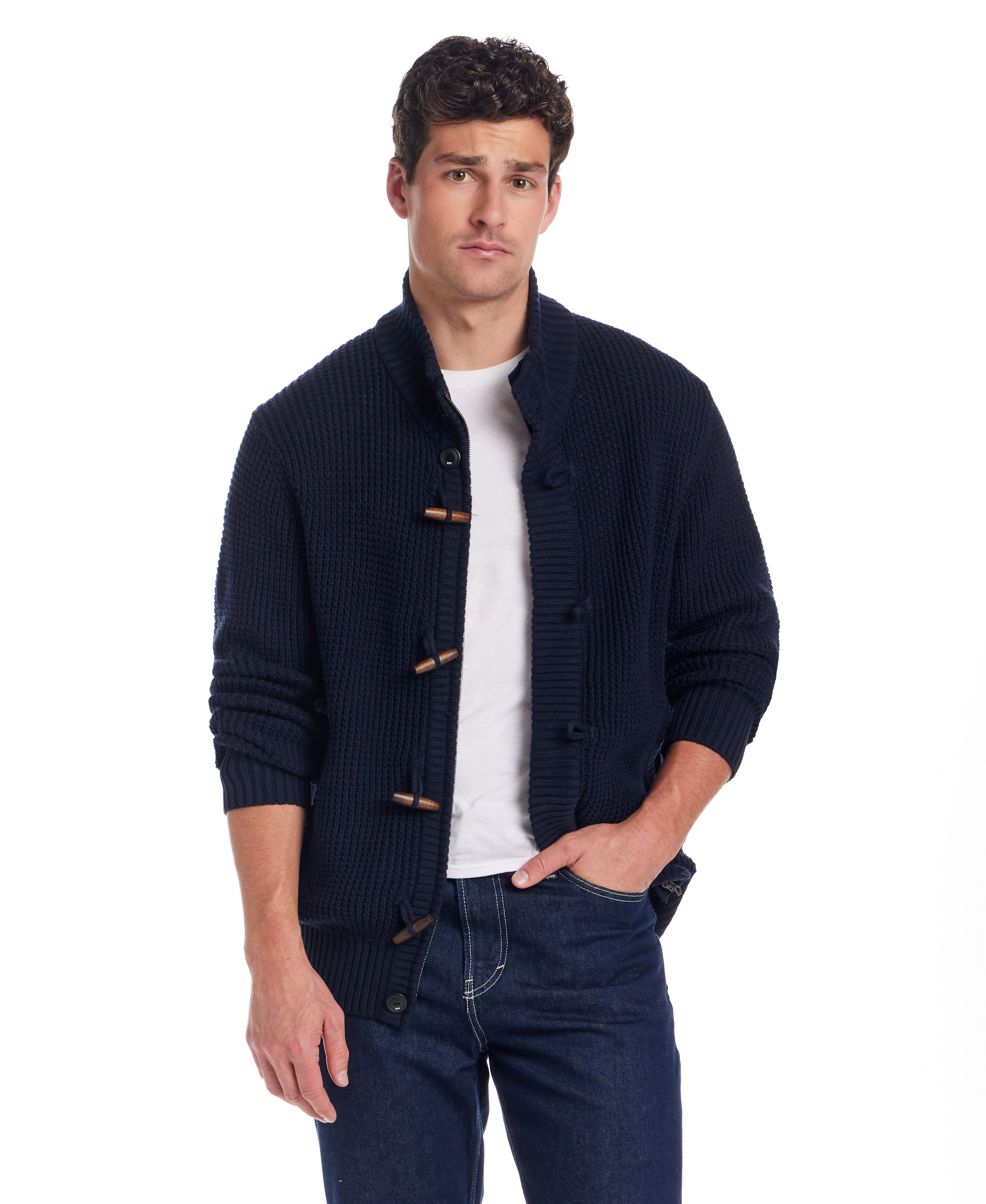 Tuck Stitch Sweater Jacket in New Navy