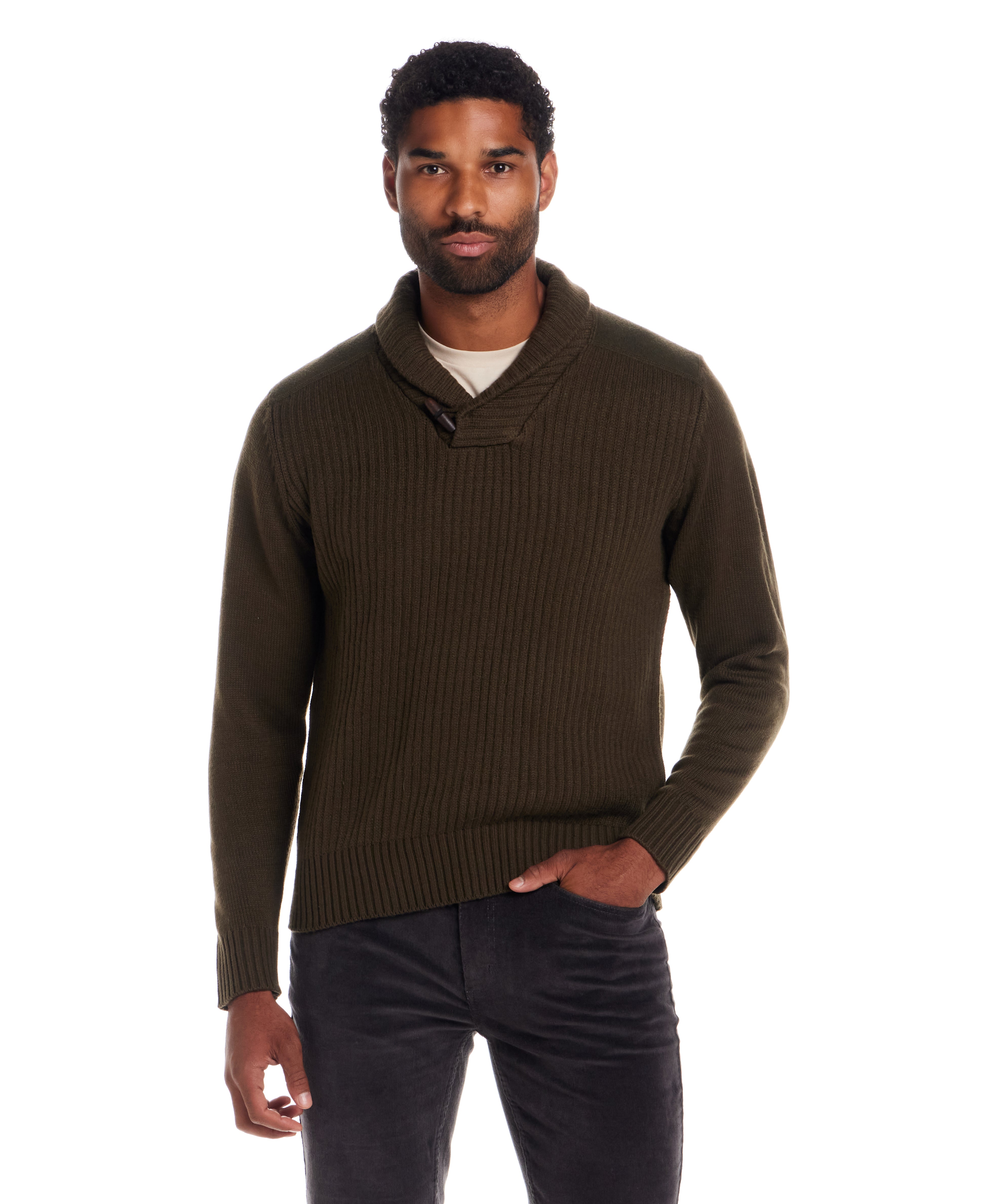 Shawl Collar Toggle Pullover in Military Olive
