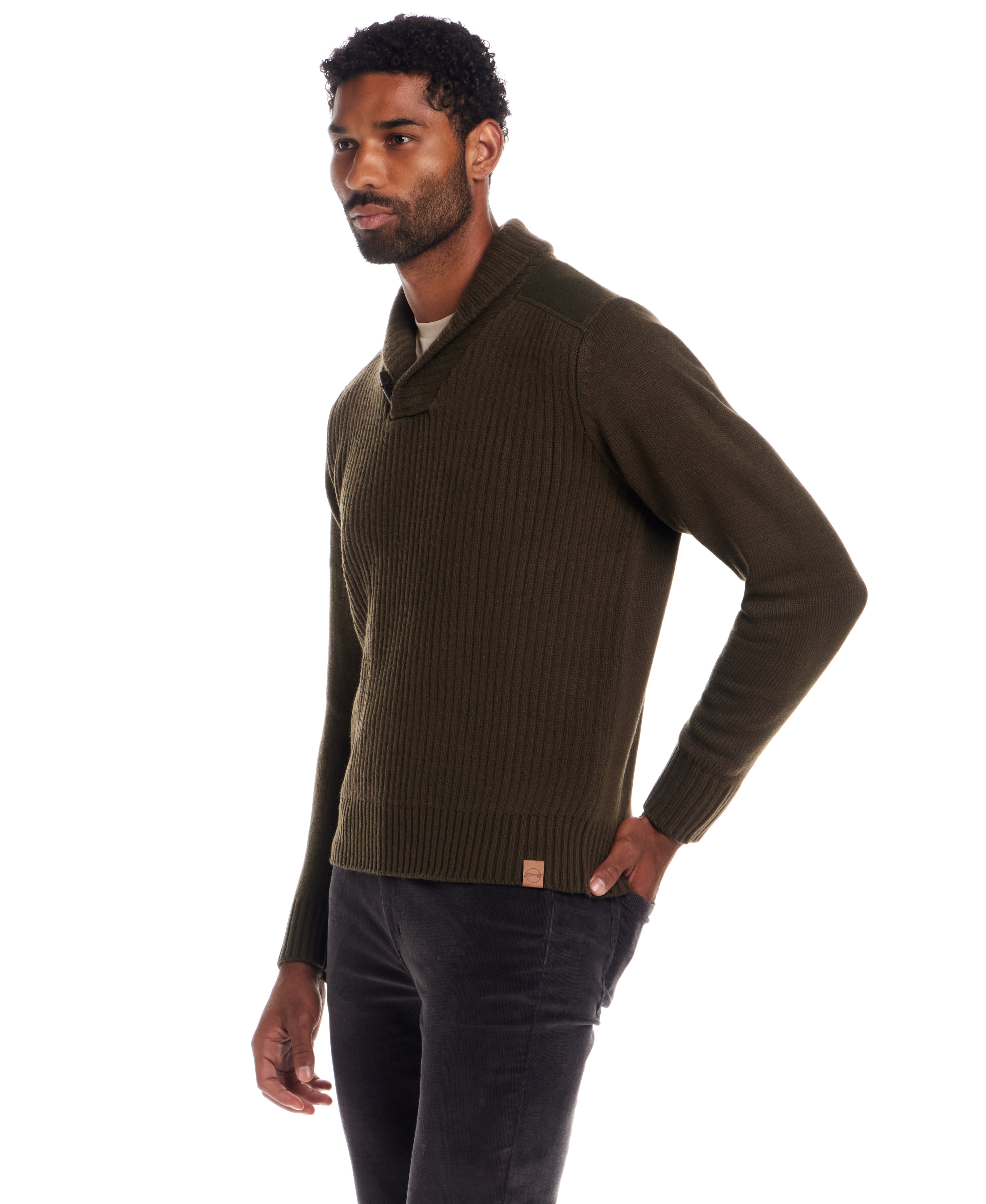 Shawl Collar Toggle Pullover in Military Olive