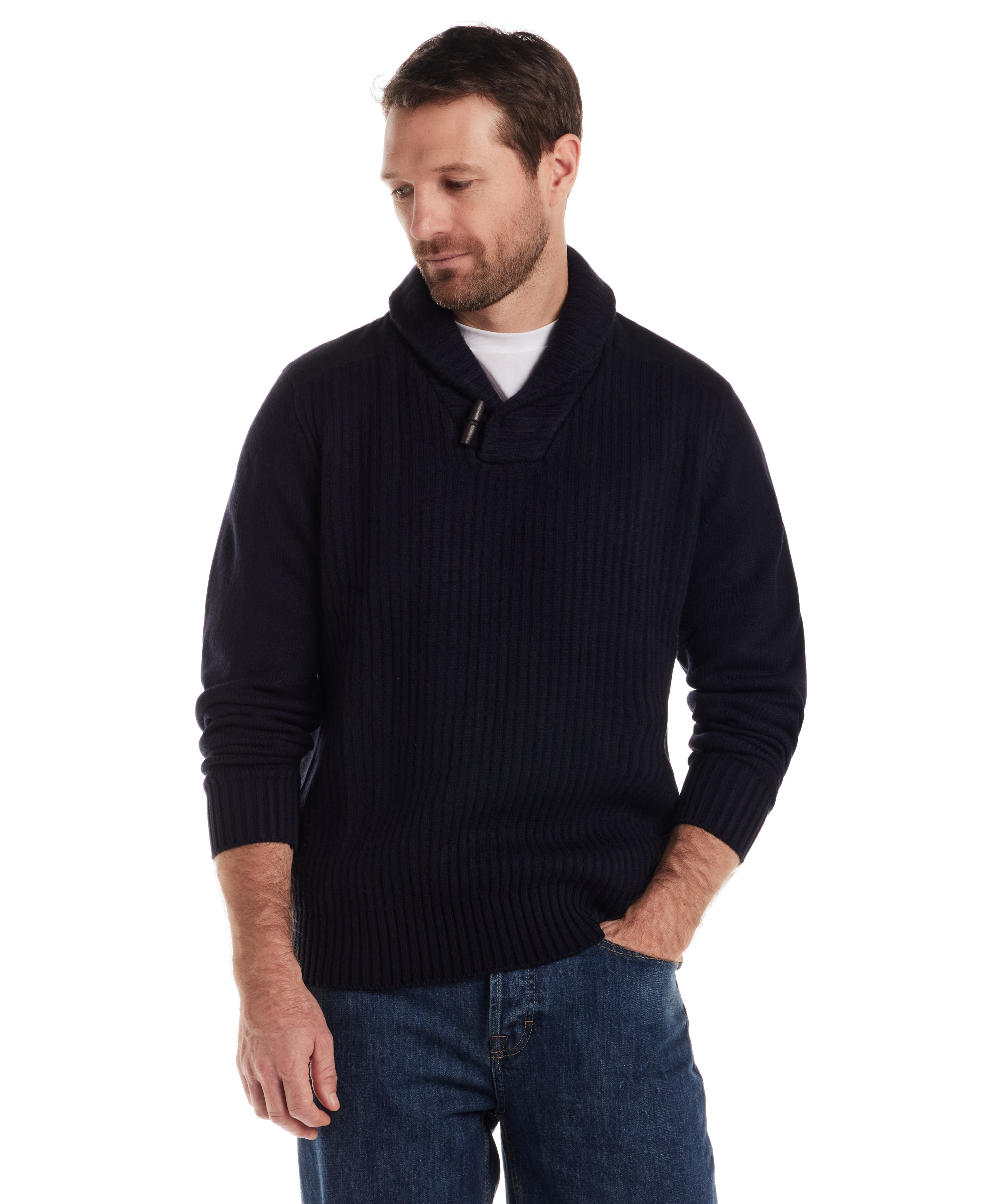 Shawl Collar Toggle Pullover in Navy