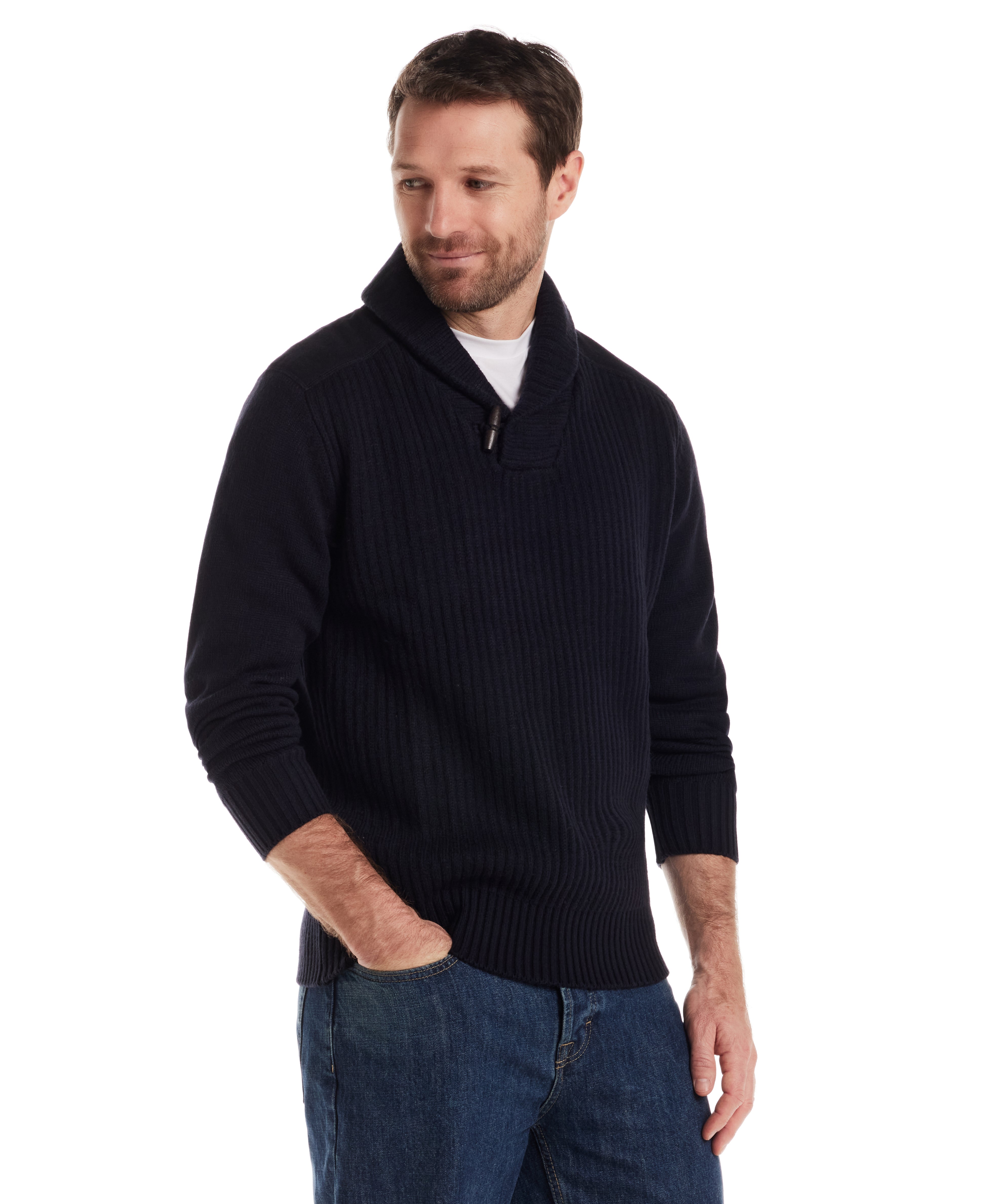 Shawl Collar Toggle Pullover in Navy
