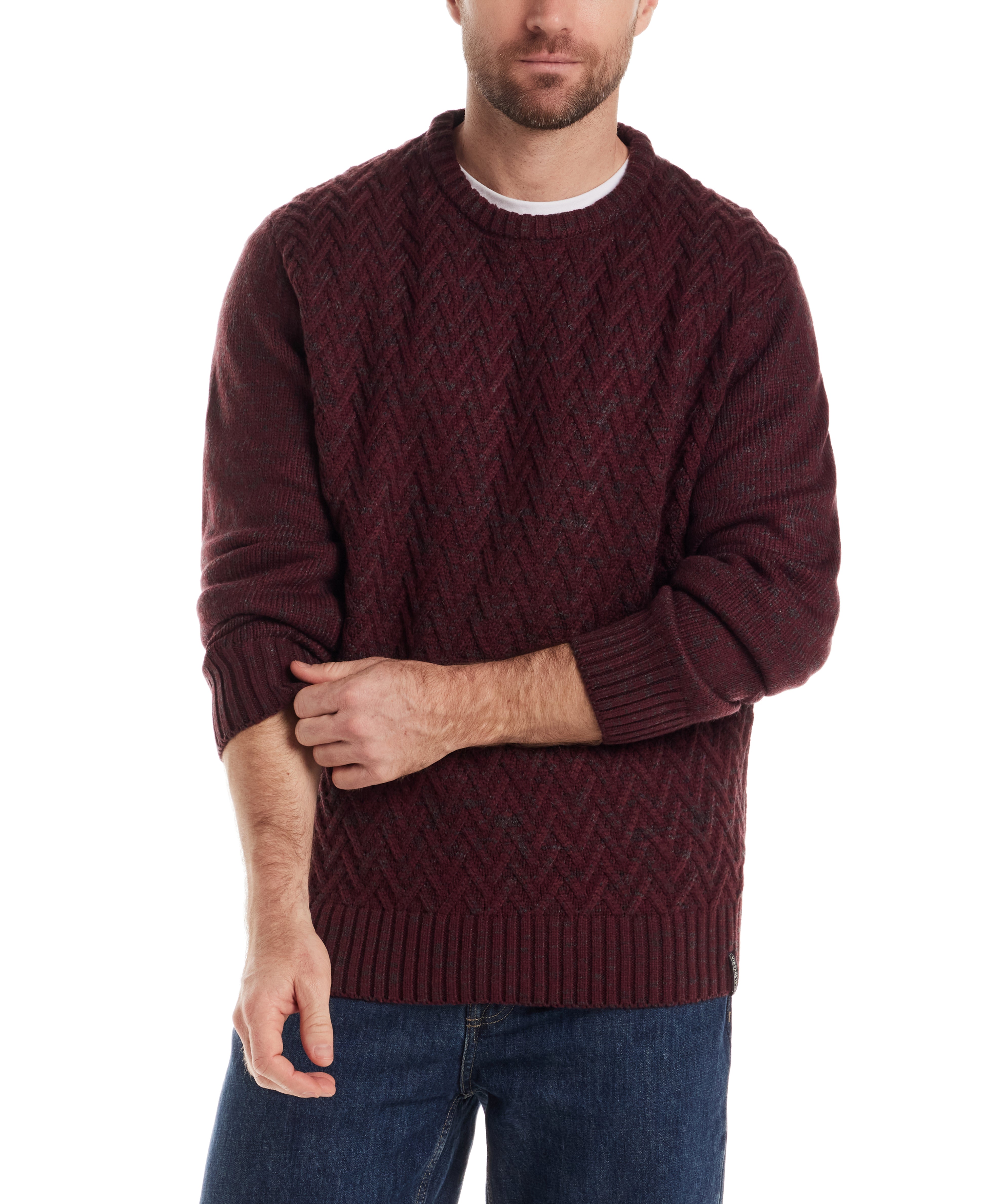 Chevron Crew Neck Sweater in Garnet
