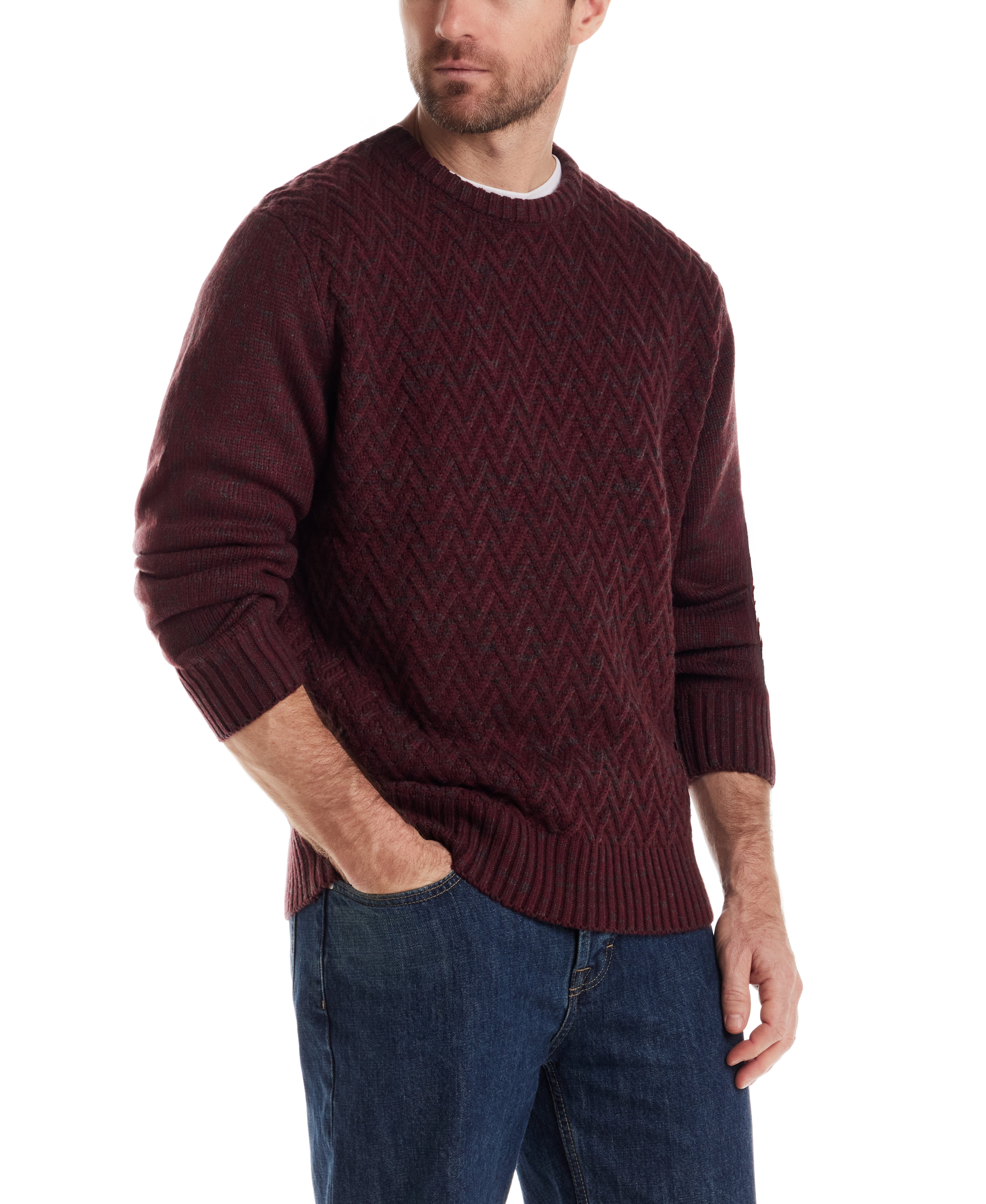 Chevron Crew Neck Sweater in Garnet