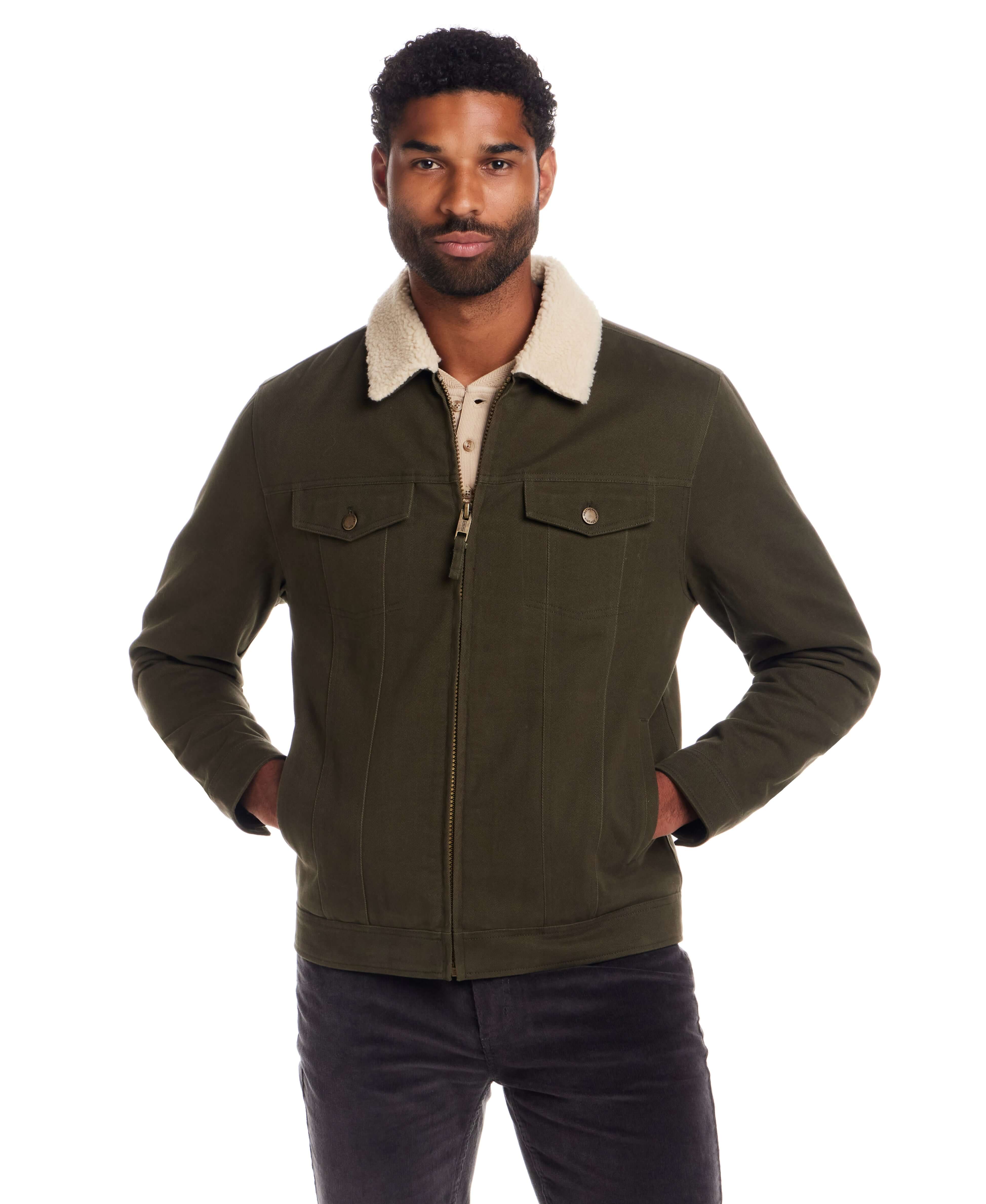 Sherpa Lined Canvas Twill Trucker - Dark Olive | Weatherproof® Vintage