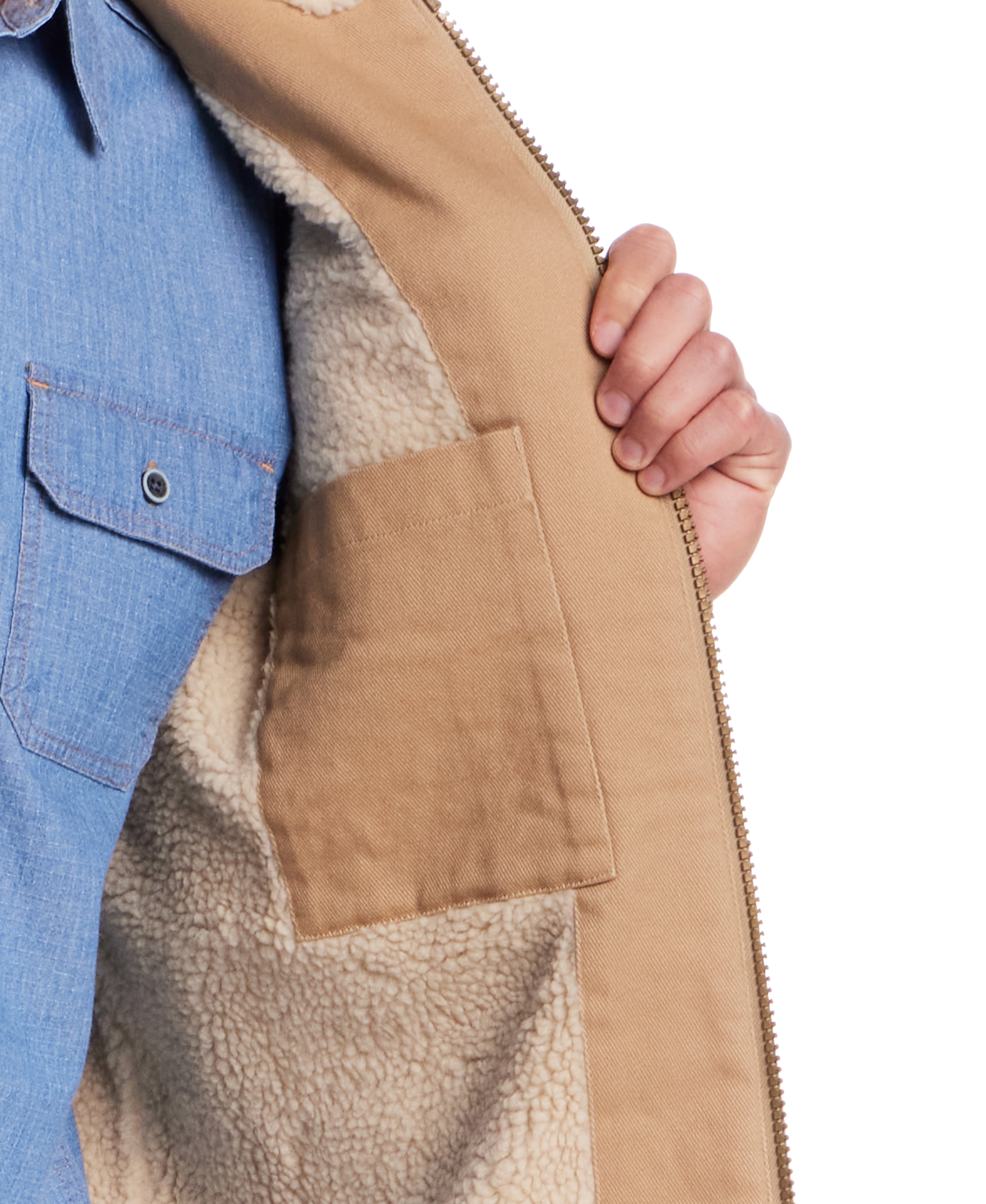 Sherpa Lined Canvas Twill Trucker in White Pepper