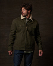 Sherpa Lined Canvas Twill Trucker in Dark Olive