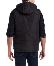 Sherpa Lined Hooded Puffer Vest in Black