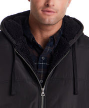 Sherpa Lined Hooded Puffer Vest in Black