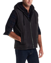 Sherpa Lined Hooded Puffer Vest in Black