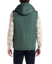 Sherpa Lined Hooded Puffer Vest in Duck Green
