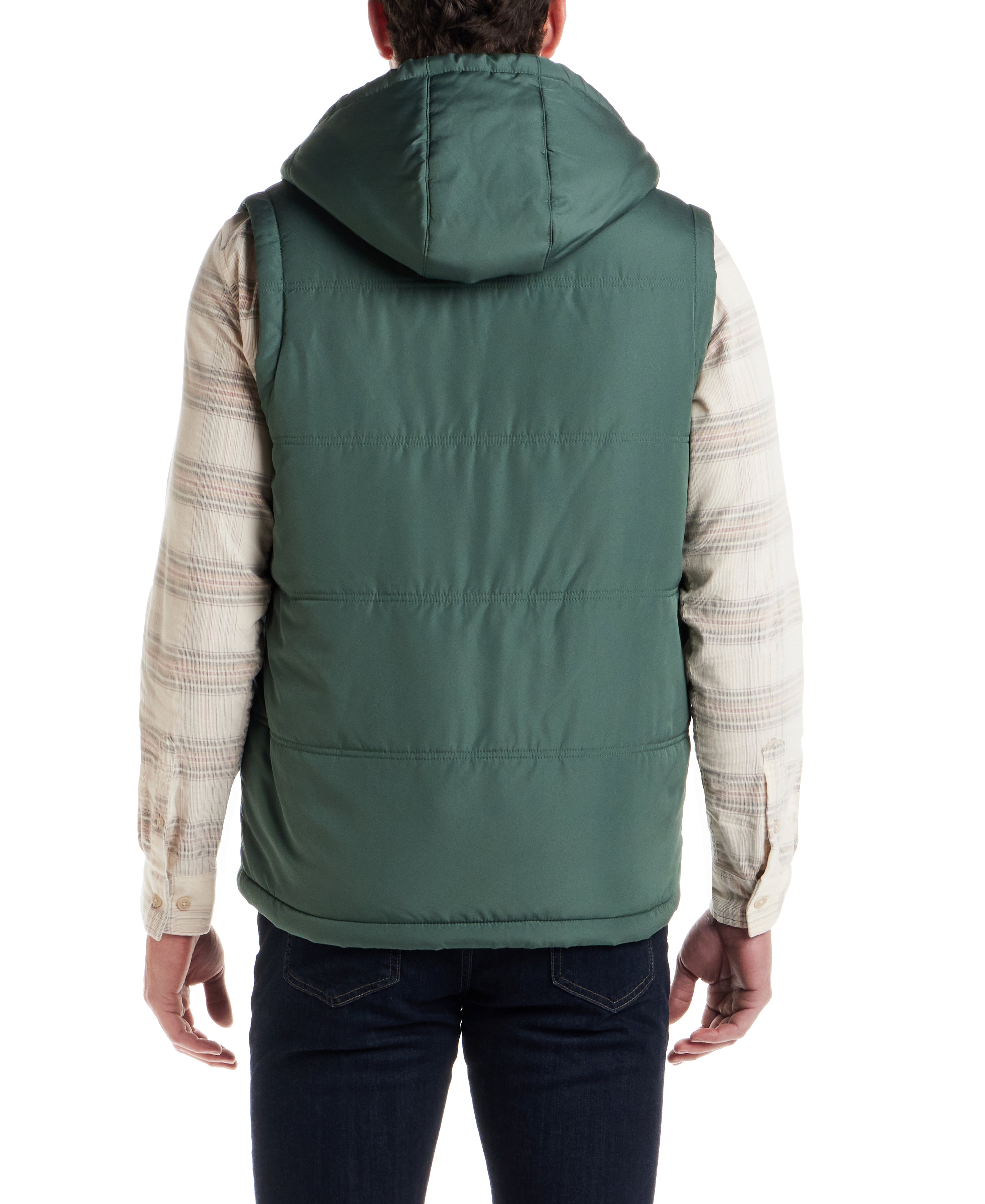 Sherpa Lined Hooded Puffer Vest in Duck Green