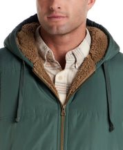 Sherpa Lined Hooded Puffer Vest in Duck Green