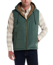 Sherpa Lined Hooded Puffer Vest in Duck Green