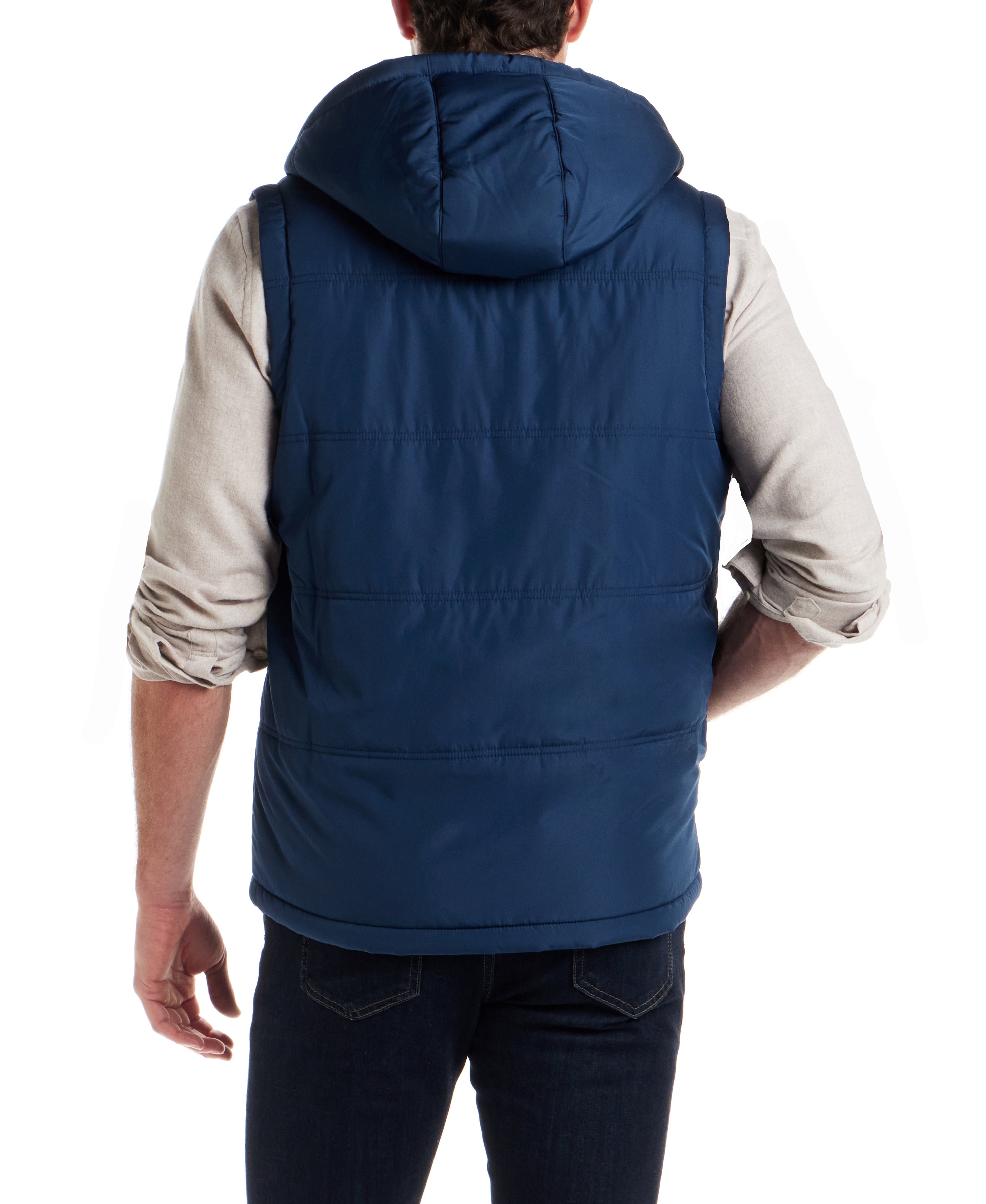 Sherpa Lined Hooded Puffer Vest in Insignia Blue