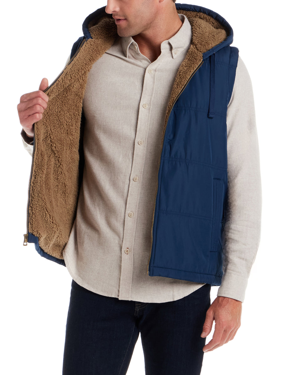 Sherpa Lined Hooded Puffer Vest in Insignia Blue SMALL INSIGNIA BLUE