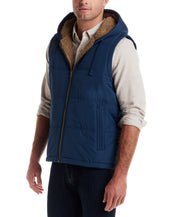 Sherpa Lined Hooded Puffer Vest in Insignia Blue