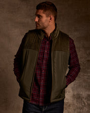Sherpa Lined Mixed Media Puffer Vest in Kambaba Olive
