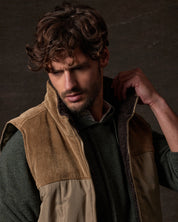 Sherpa Lined Mixed Media Puffer Vest in Kangaroo