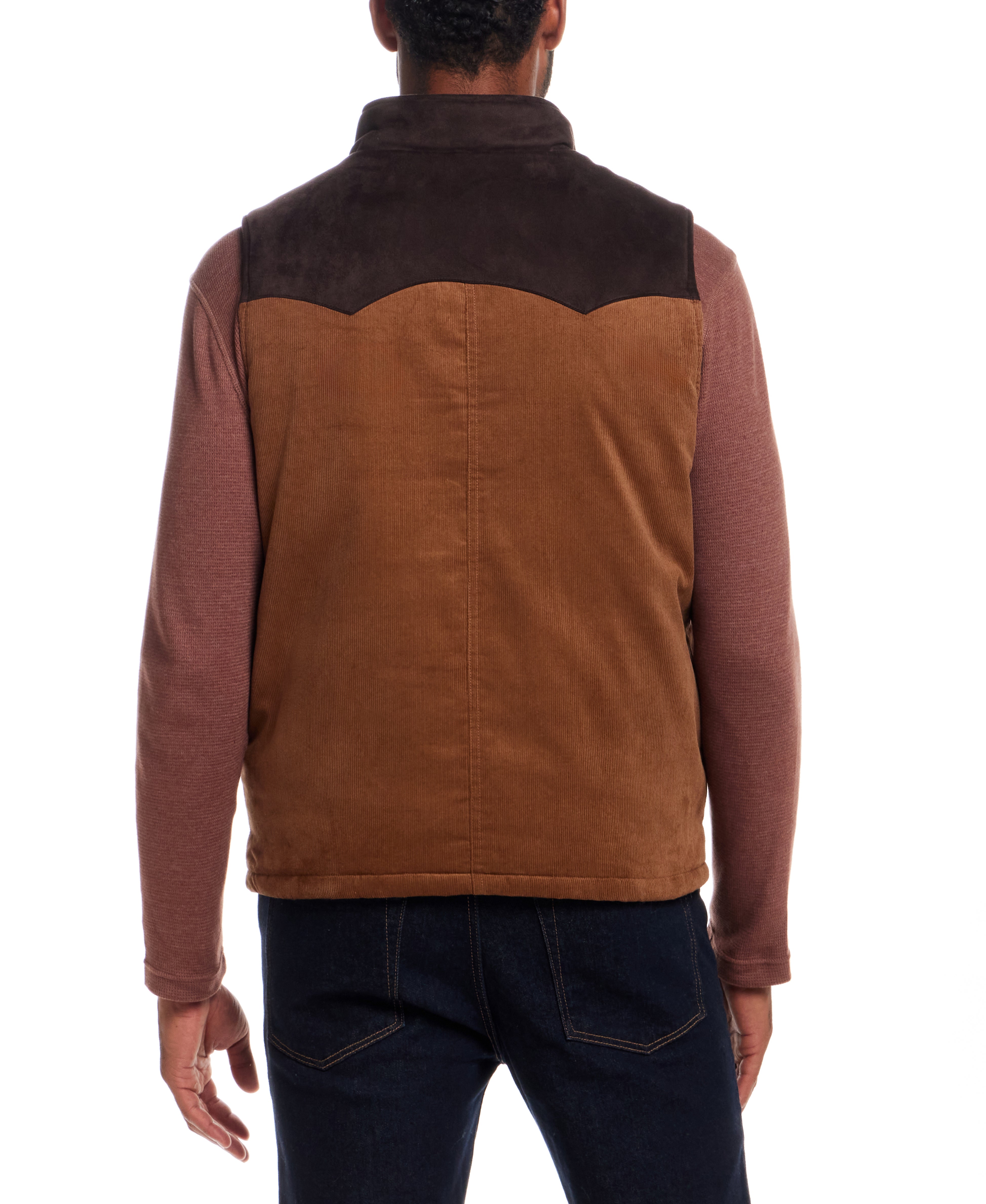 Western Cord and Suede Vest in Chocolate Torte