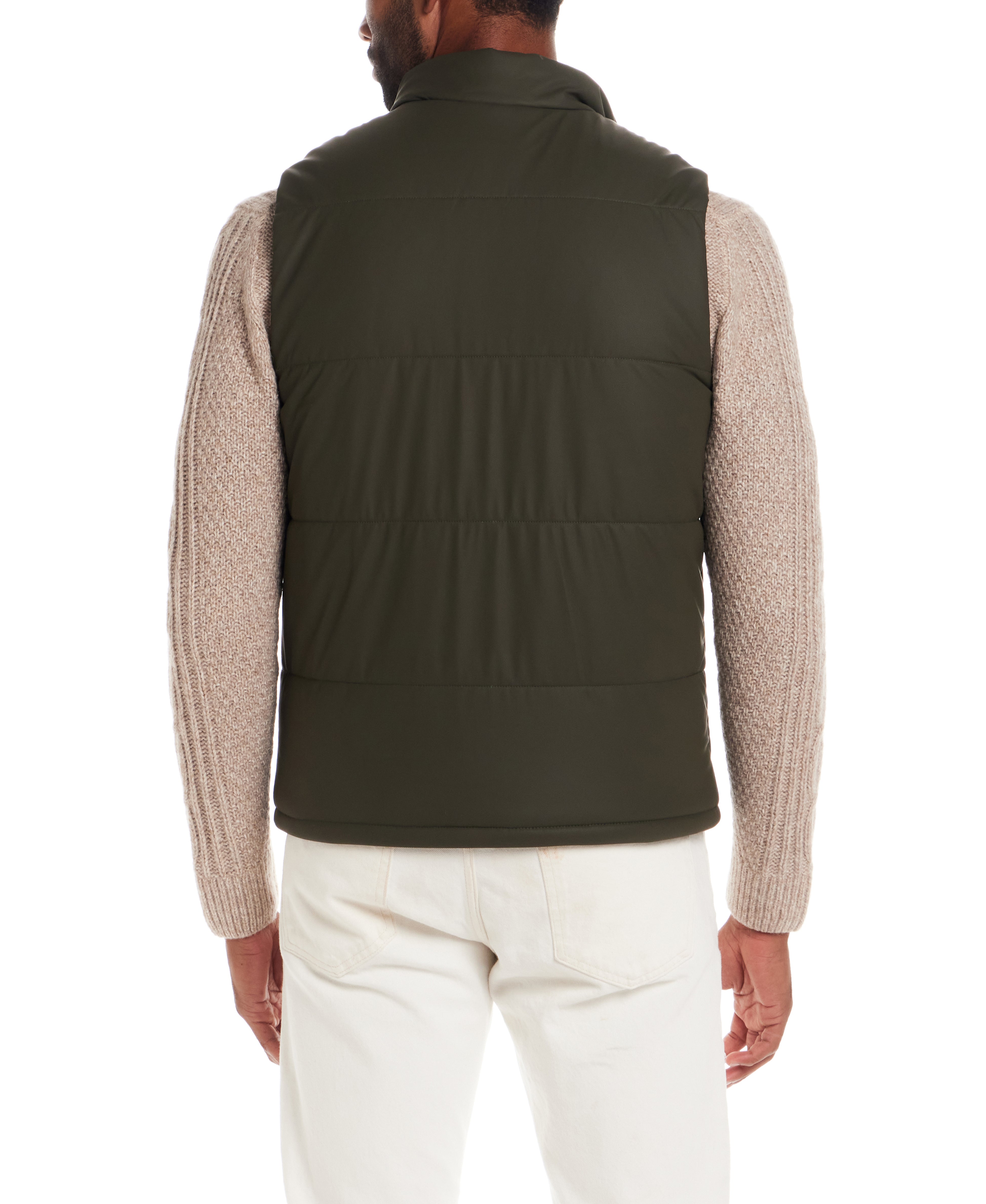 Matte Coated Shell Puffer Vest in Kambaba Olive